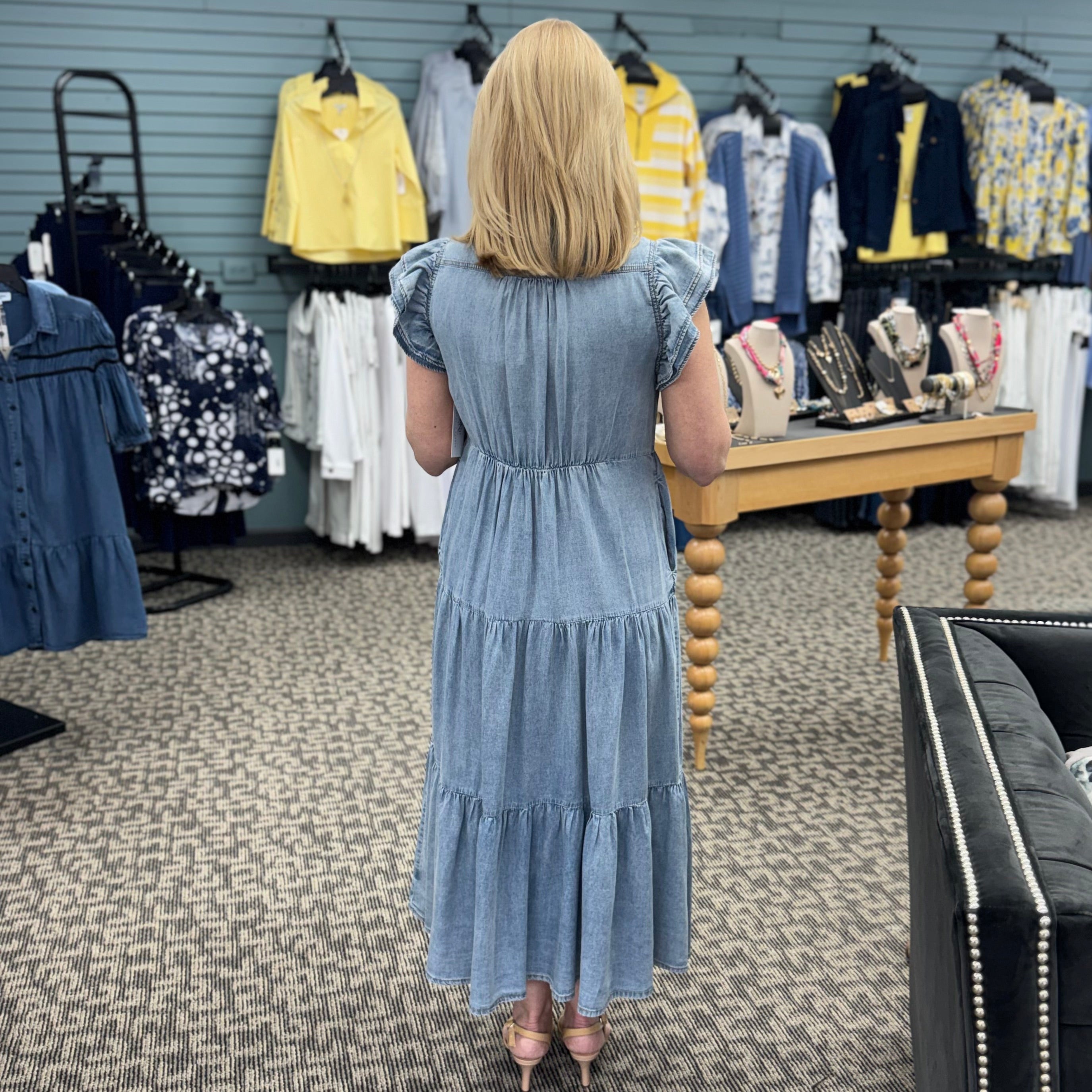 Snow Washed Tiered Ruffle Maxi Dress