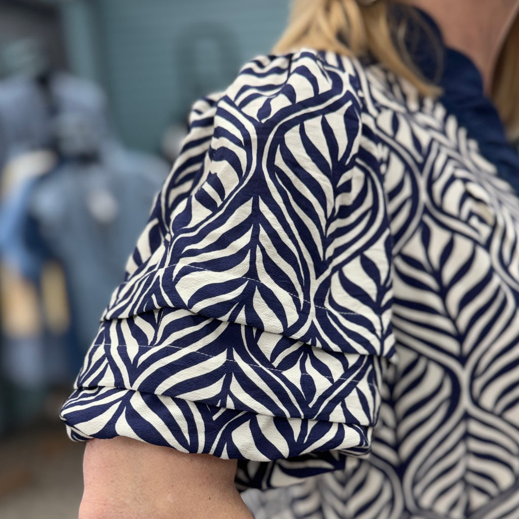 Leaf Print Ruffle Neck Maxi Dress