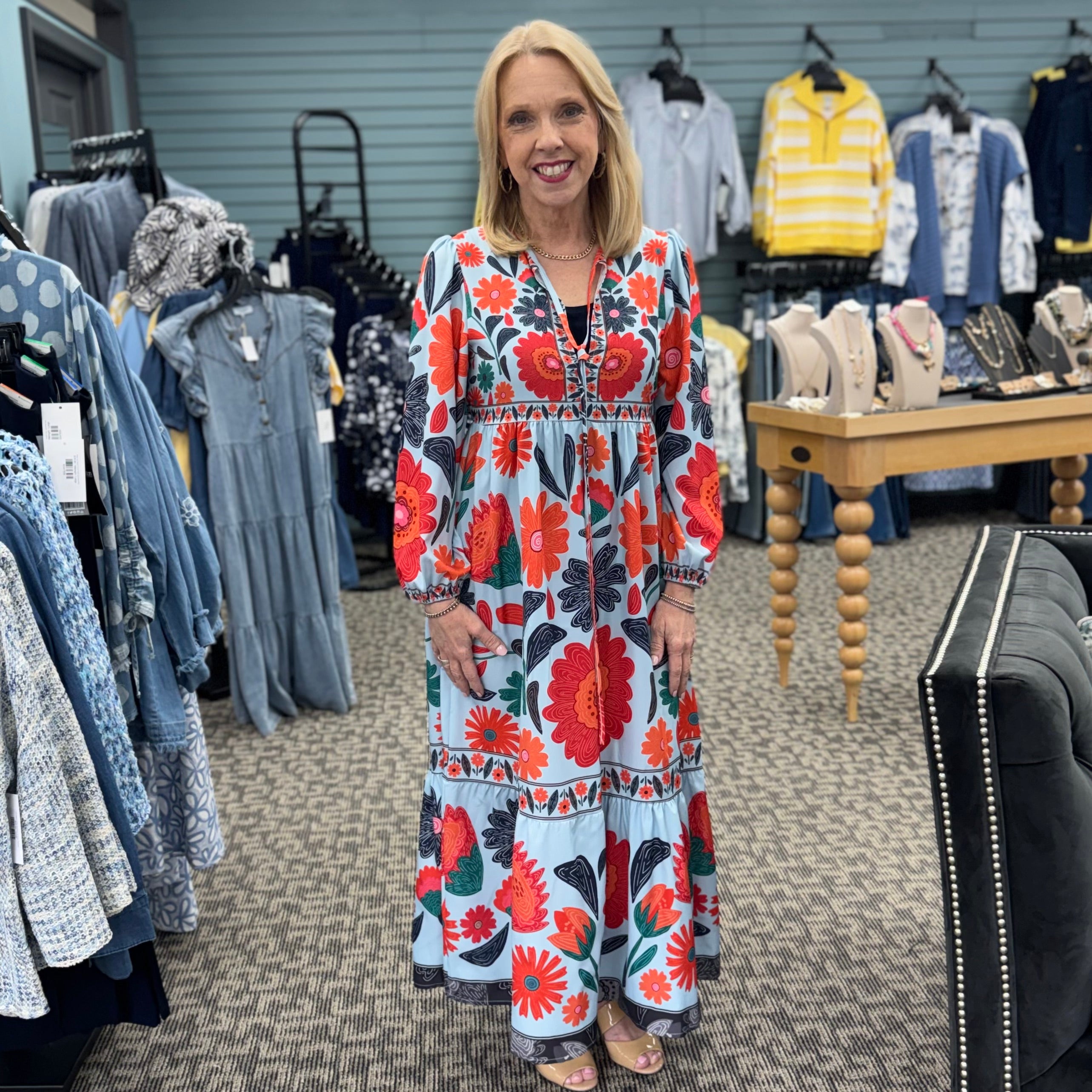 Vibrant Bohemian Tropical Long Sleeve Dress