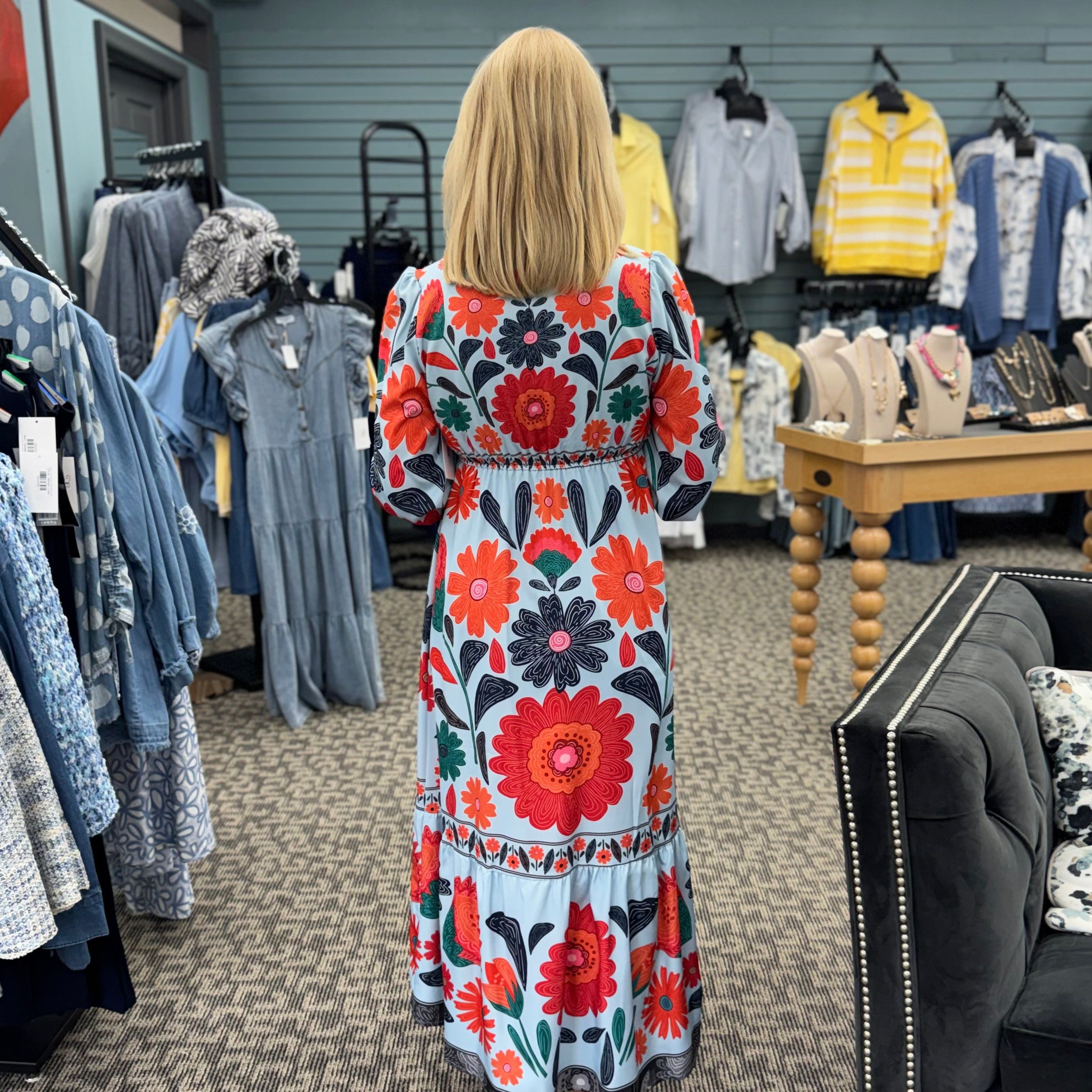 Vibrant Bohemian Tropical Long Sleeve Dress