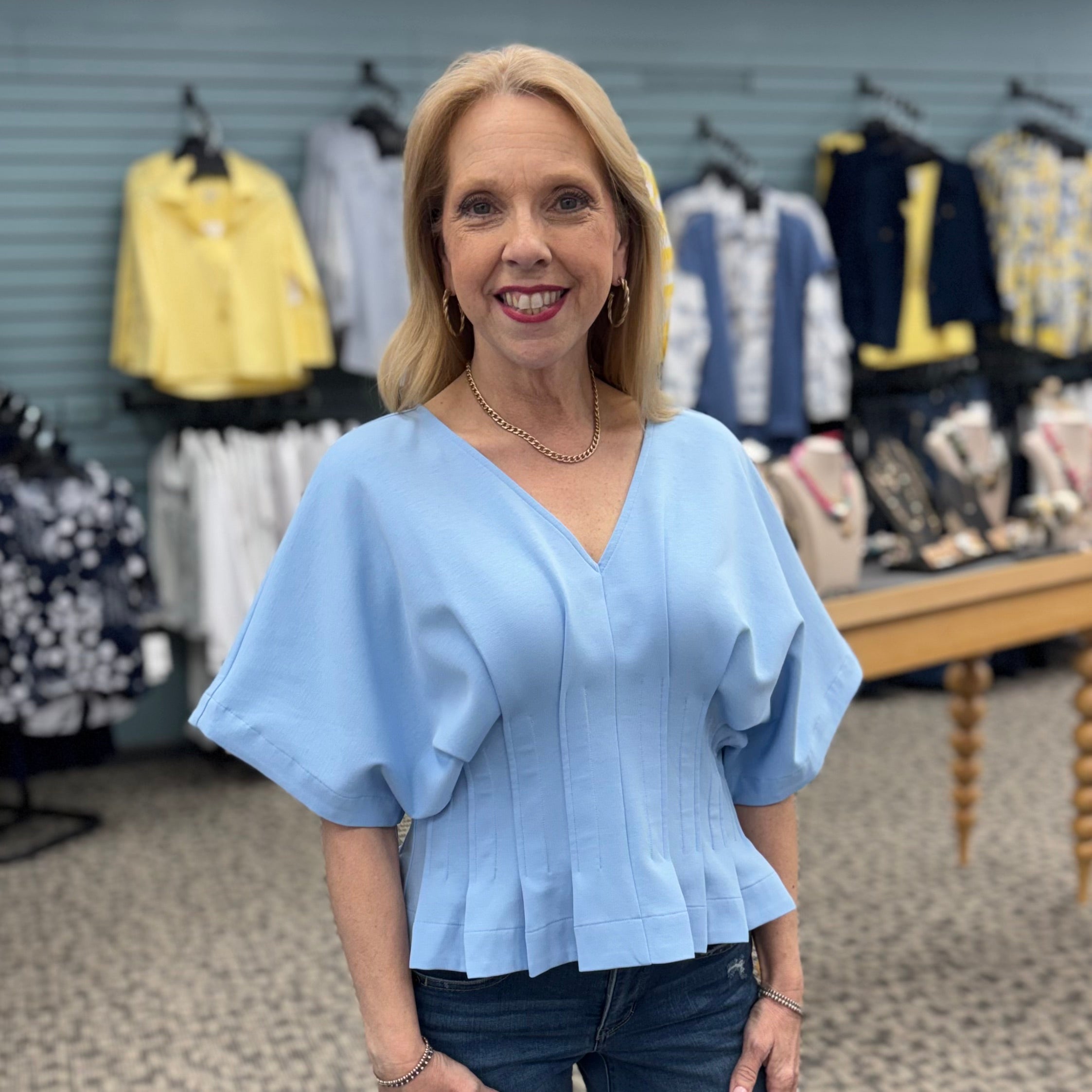 Solid Short Dolman Sleeve V-Neck Top