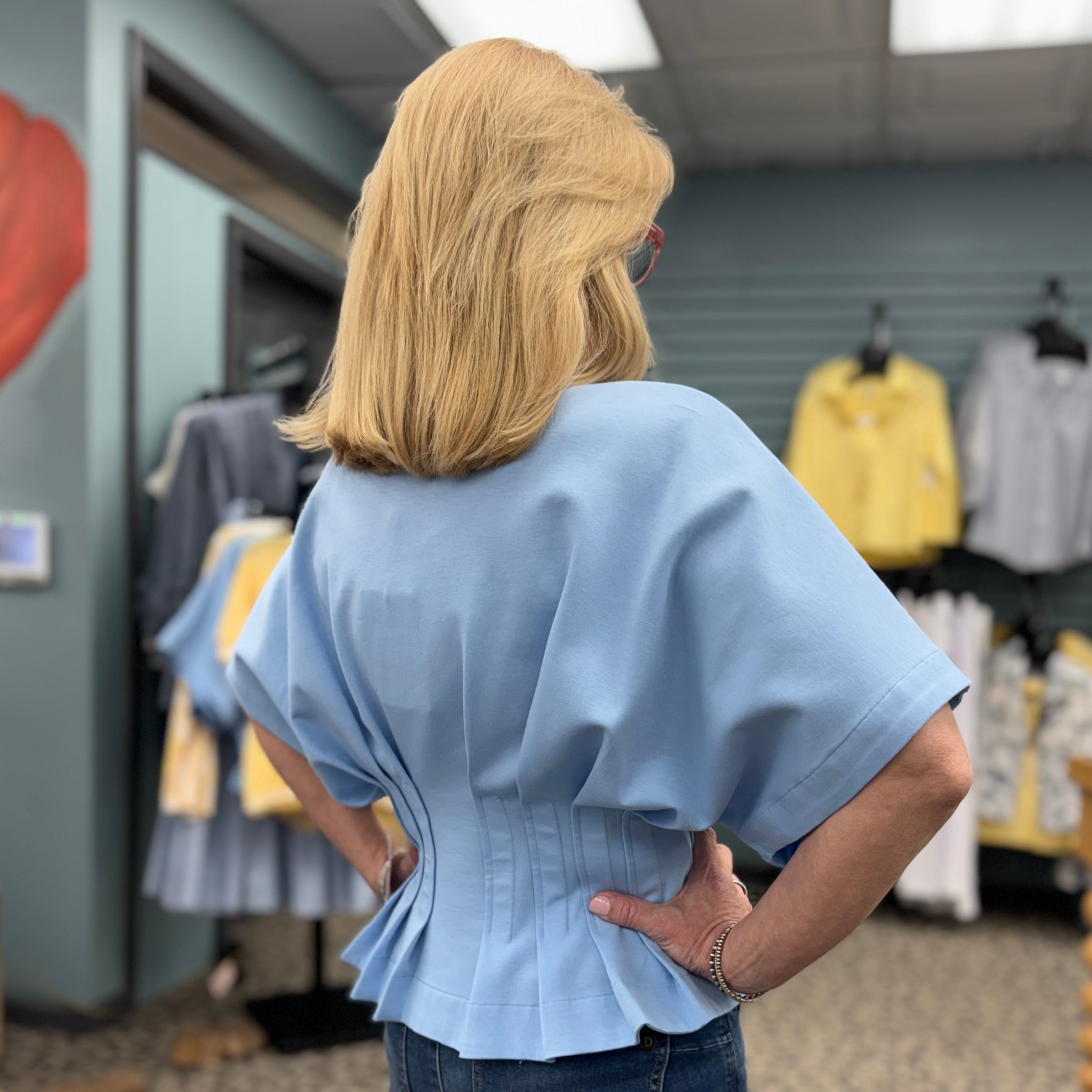 Solid Short Dolman Sleeve V-Neck Top