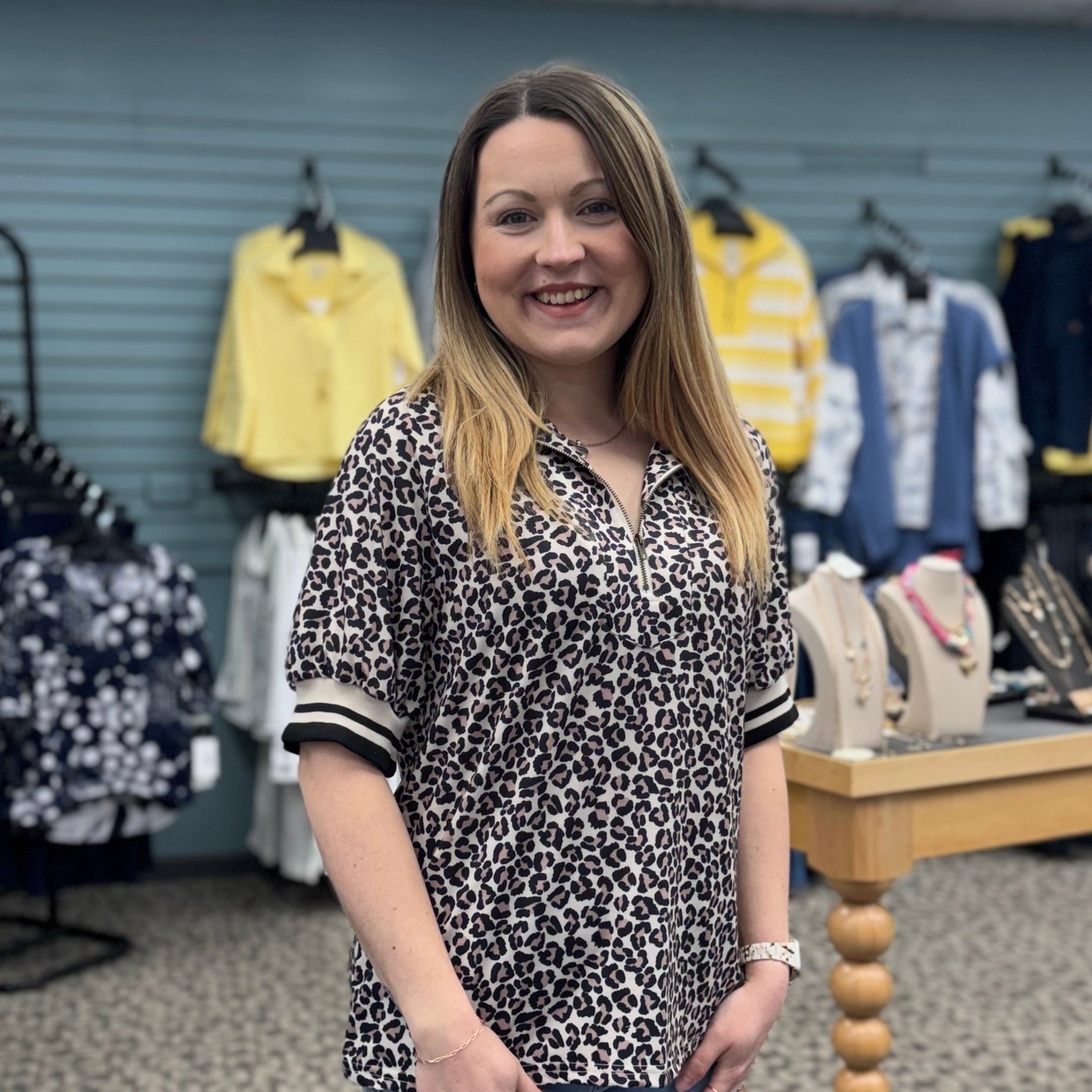 Brown Leopard Print Half Zip Top