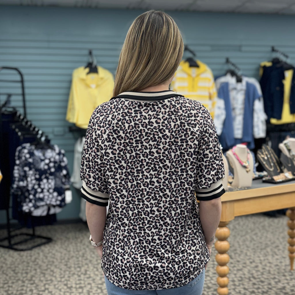 Brown Leopard Print Half Zip Top