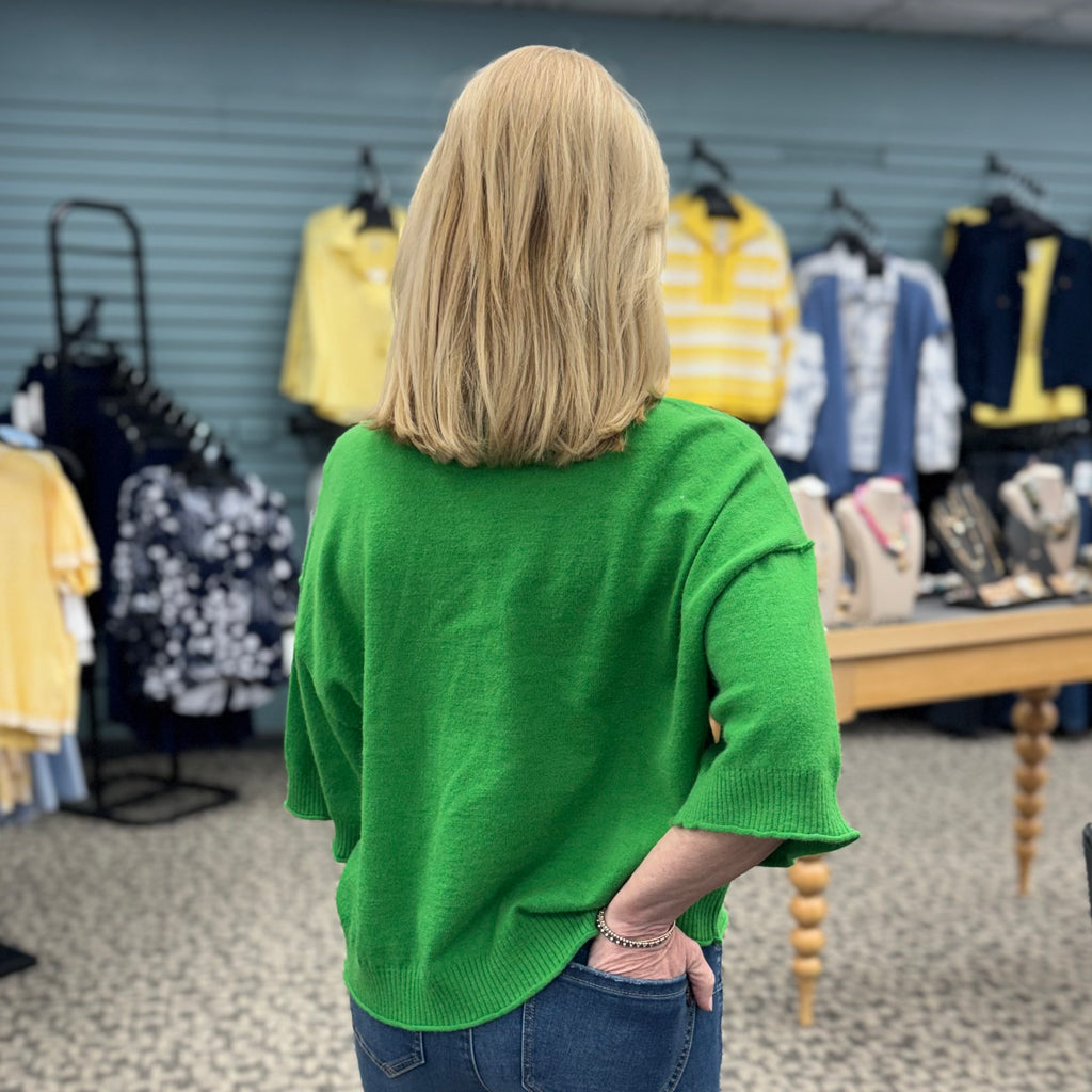 Solid Sweater Knit 3/4 Wide Sleeve Pullover