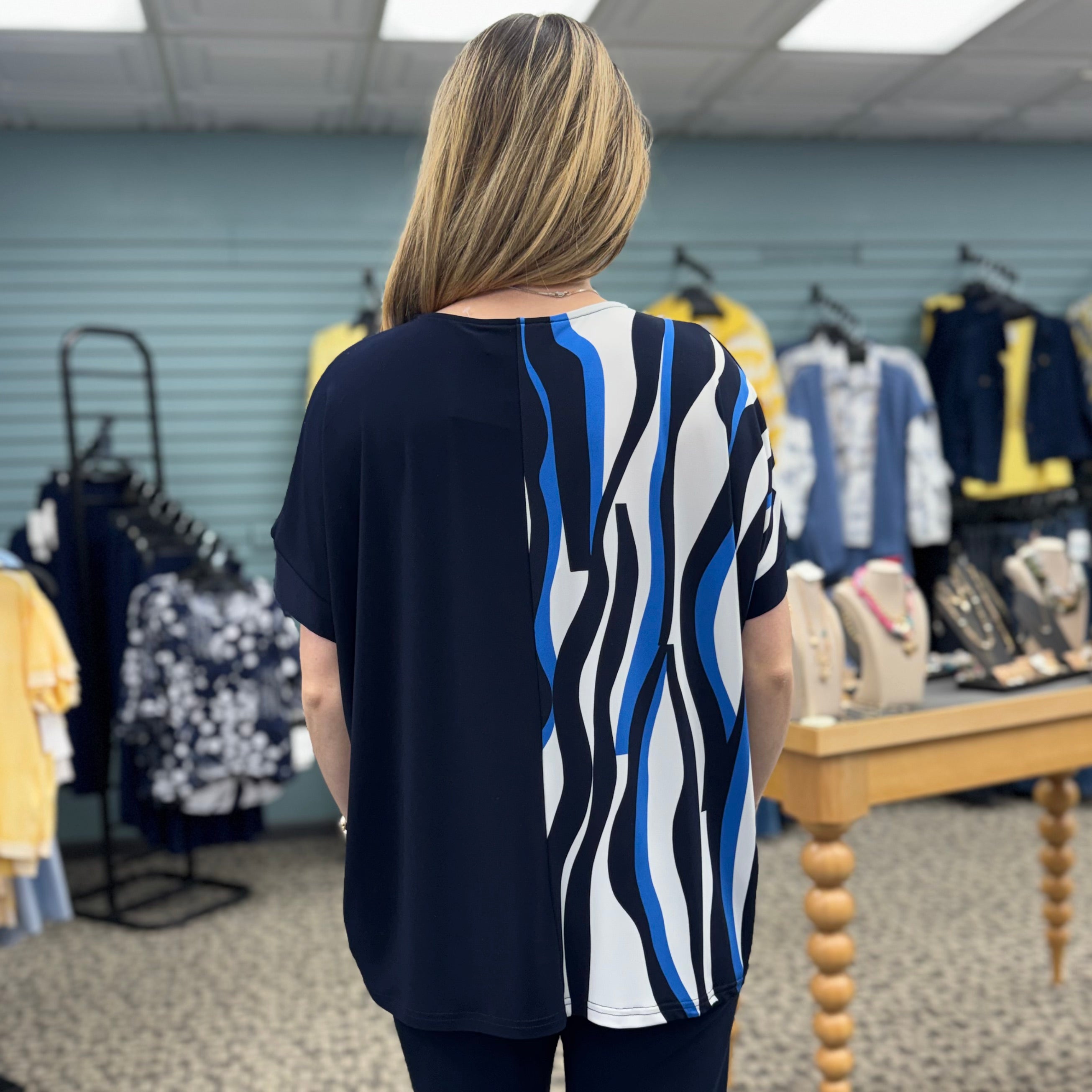 Silky Knit Geometric Print Boxy Top