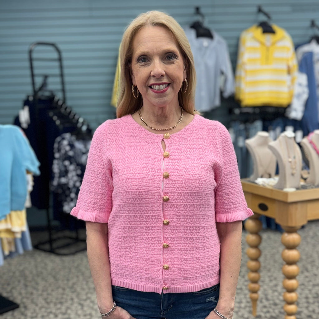 Short Sleeve Button Down Knitted Top