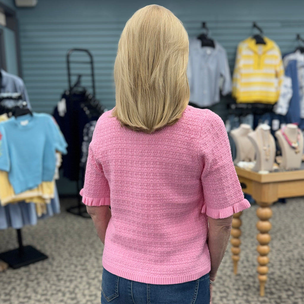 Short Sleeve Button Down Knitted Top