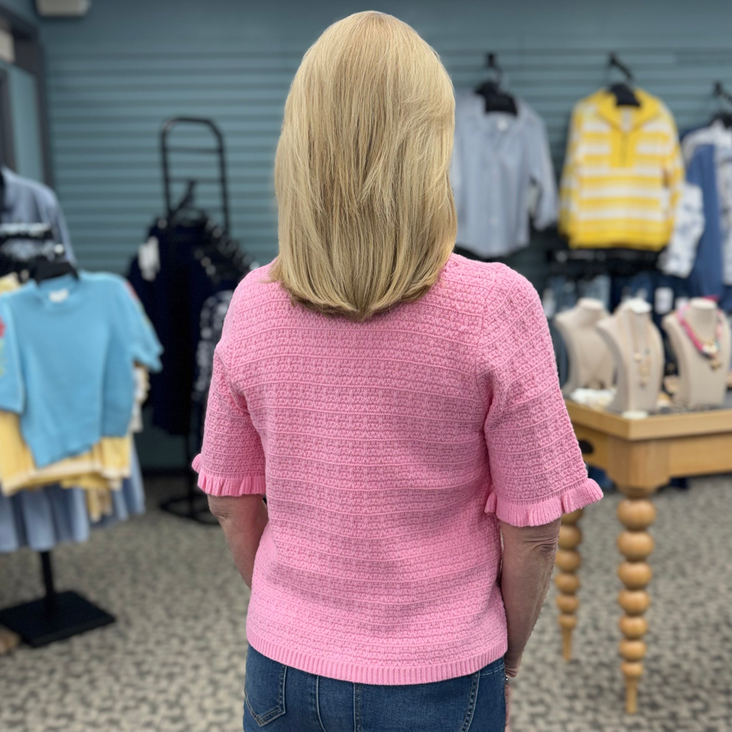 Short Sleeve Button Down Knitted Top