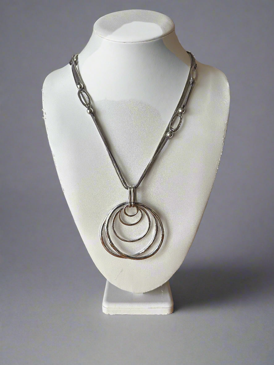Long Silver and Leather Necklace