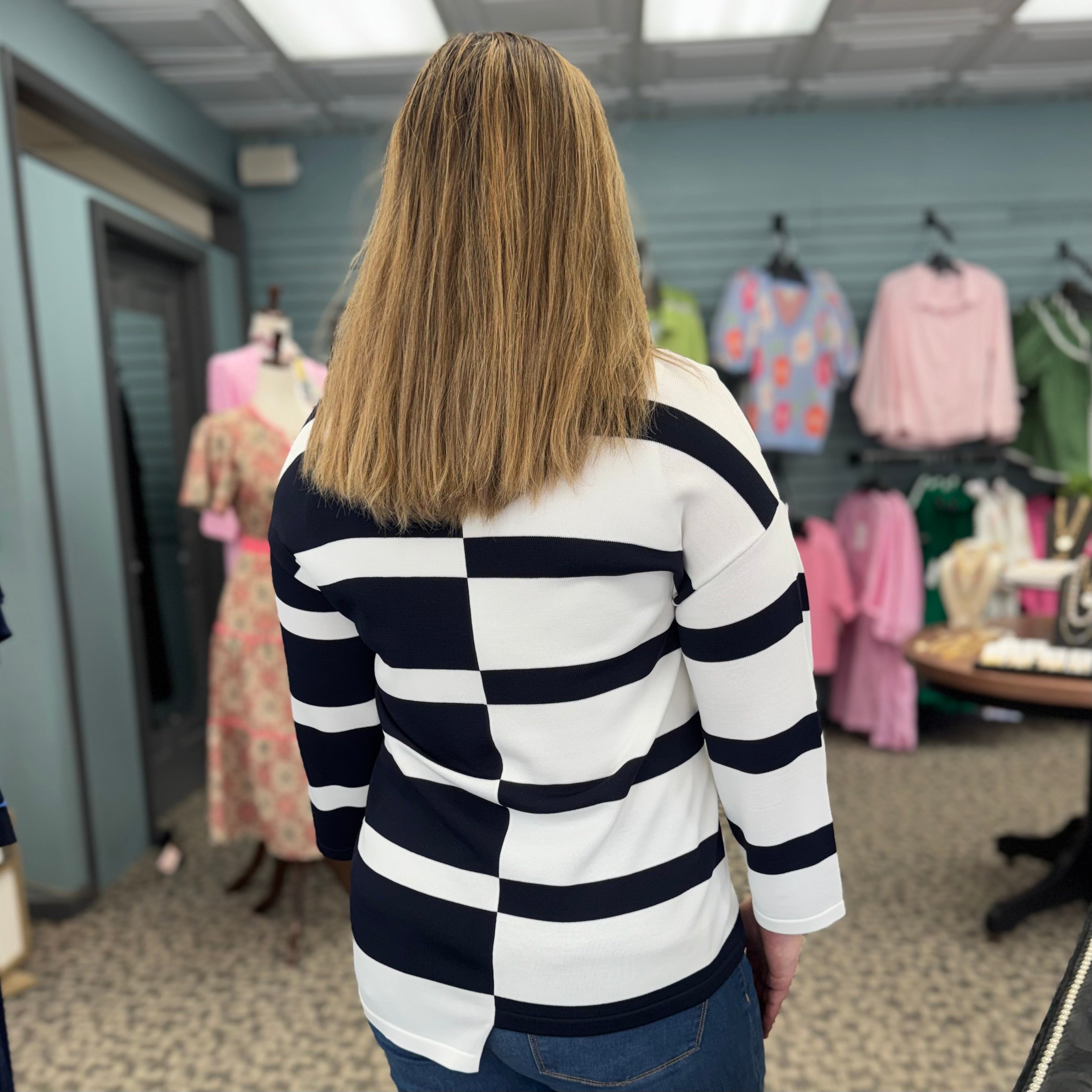 Striped Sweater Knit V-Neck Pullover