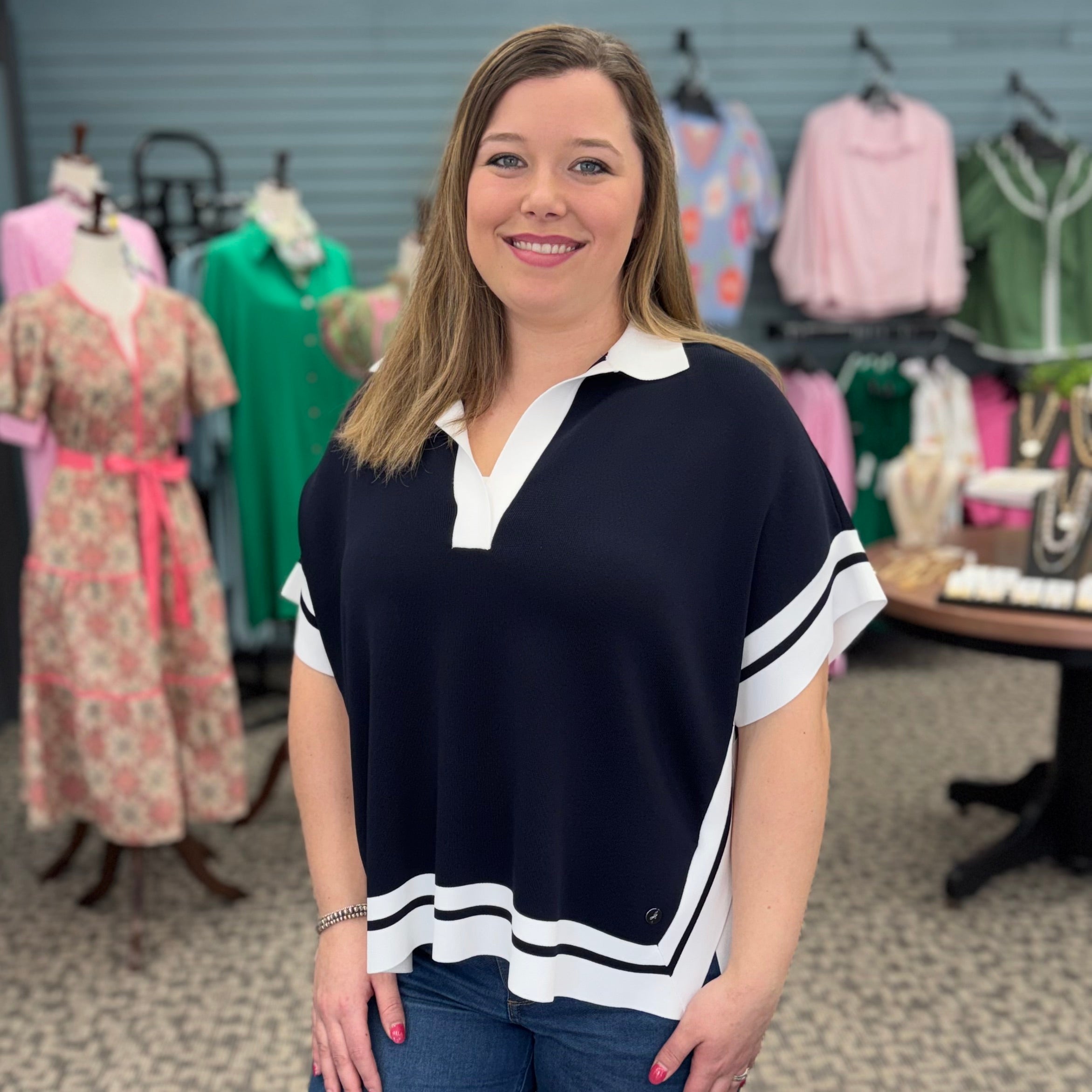 Viscose Blend Boxy Sweater with Stripe Detail