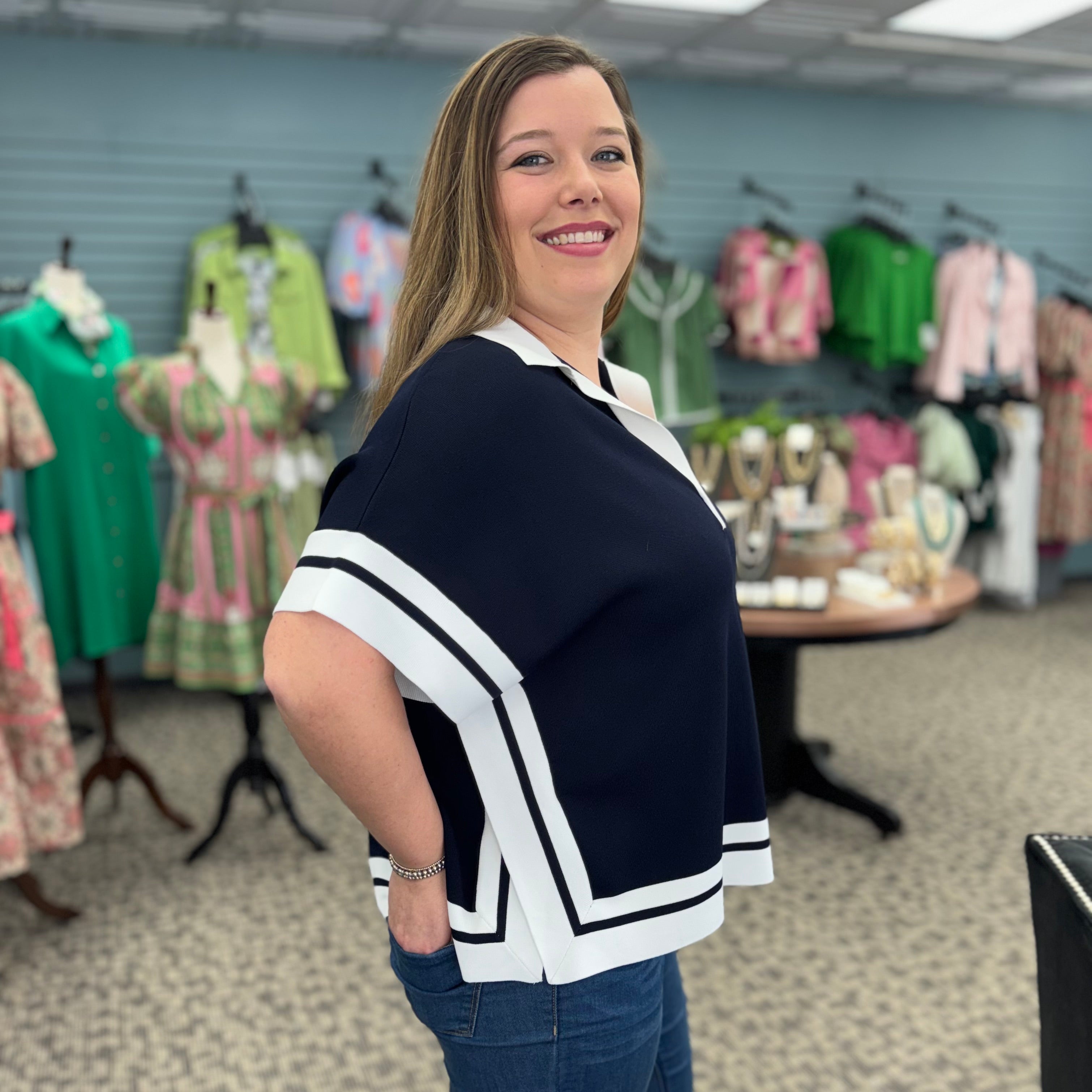 Viscose Blend Boxy Sweater with Stripe Detail