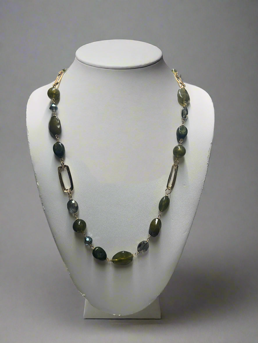 Lucite Spheres Rectangle Drop Necklace