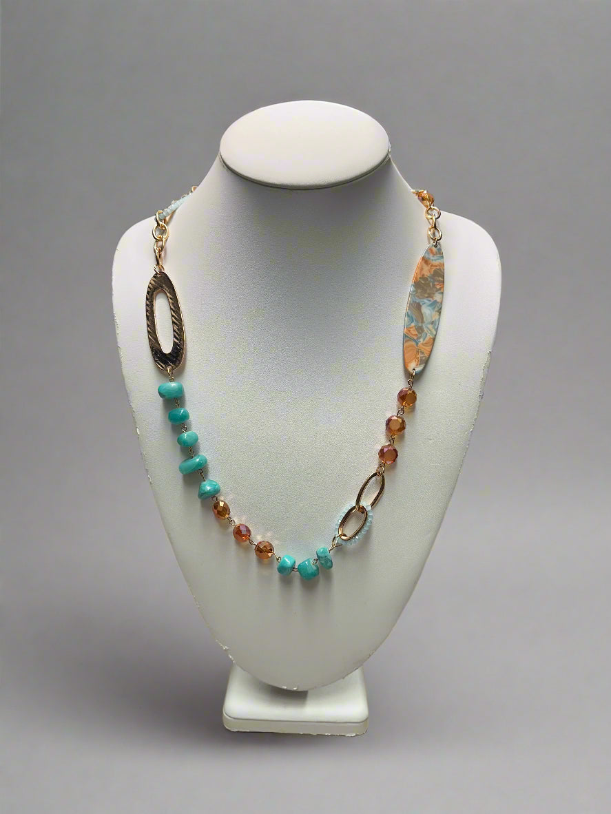 Coral and Aqua Long Necklace