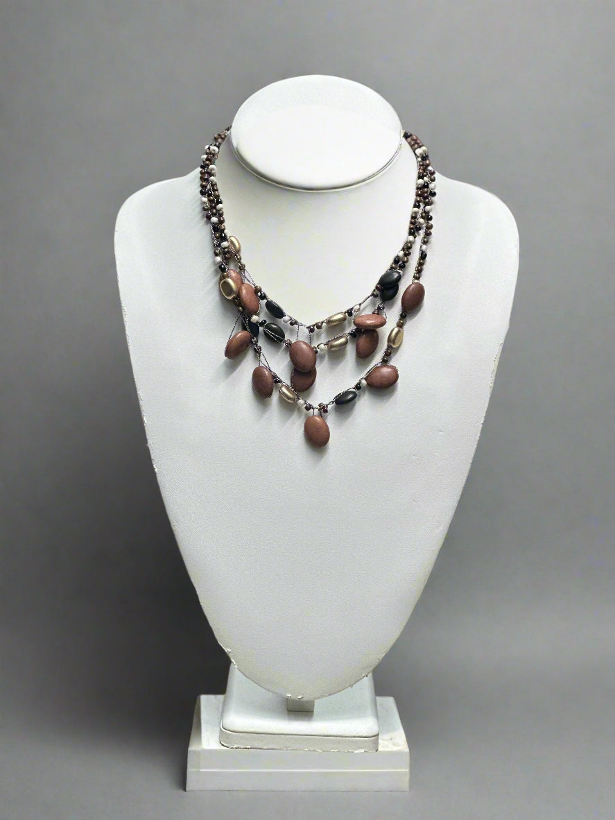 Brown, Black and Gold Beaded Necklace