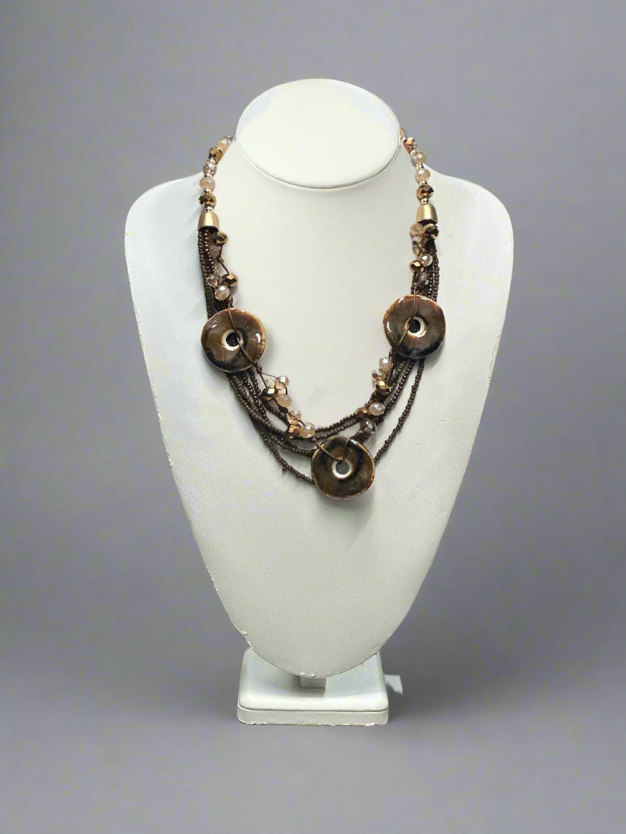 Brown and Gold Beaded Necklace