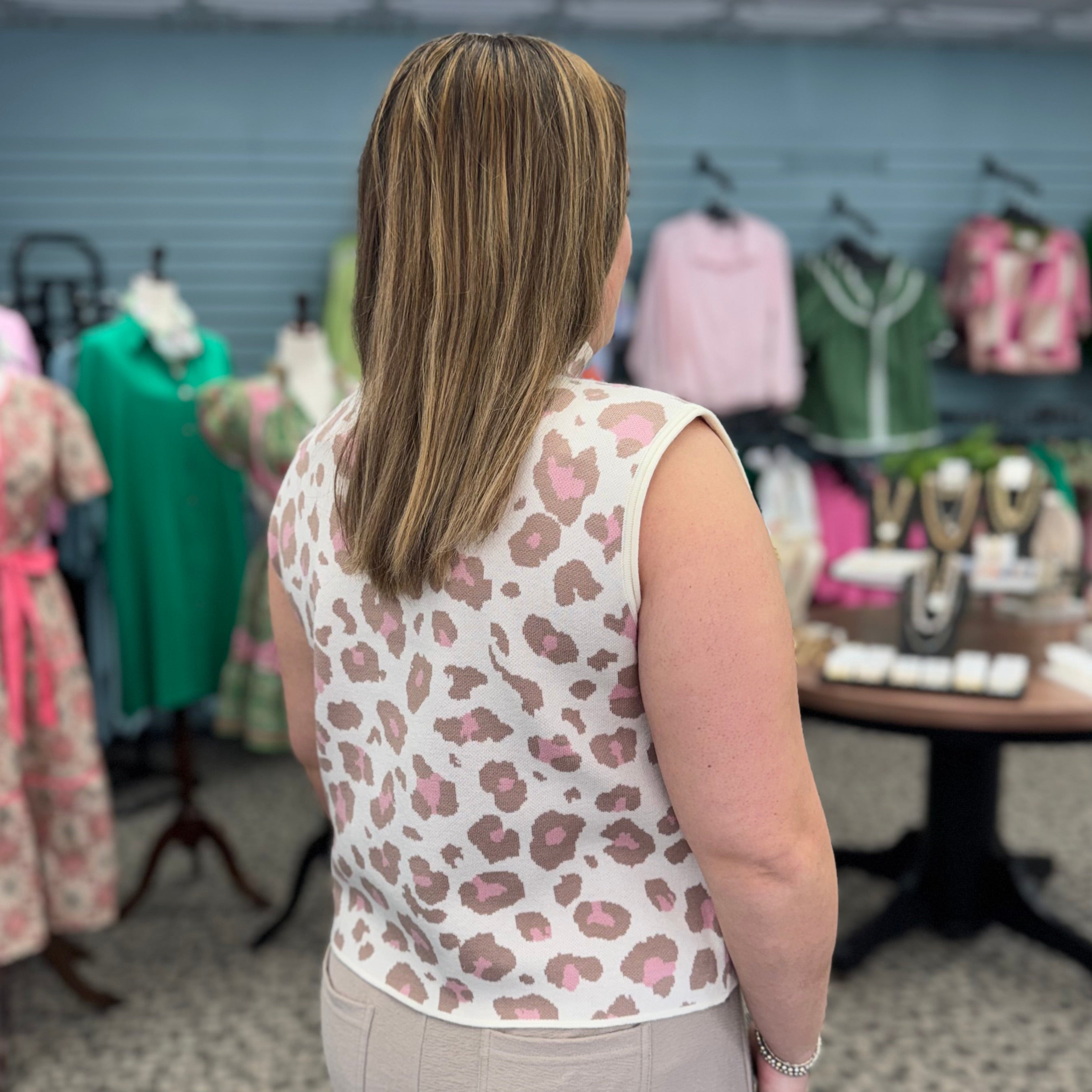 Animal Print Mock Neck Sleeveless Sweater