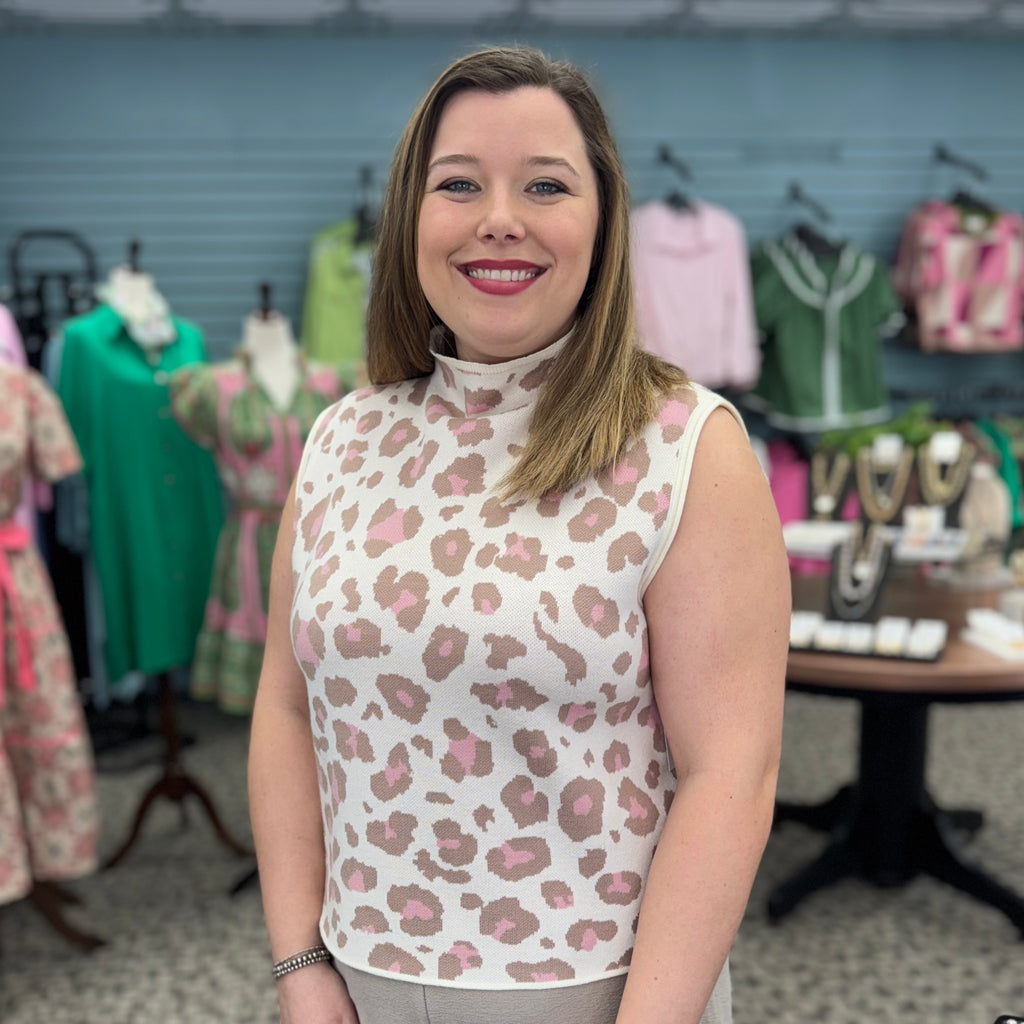 Animal Print Mock Neck Sleeveless Sweater