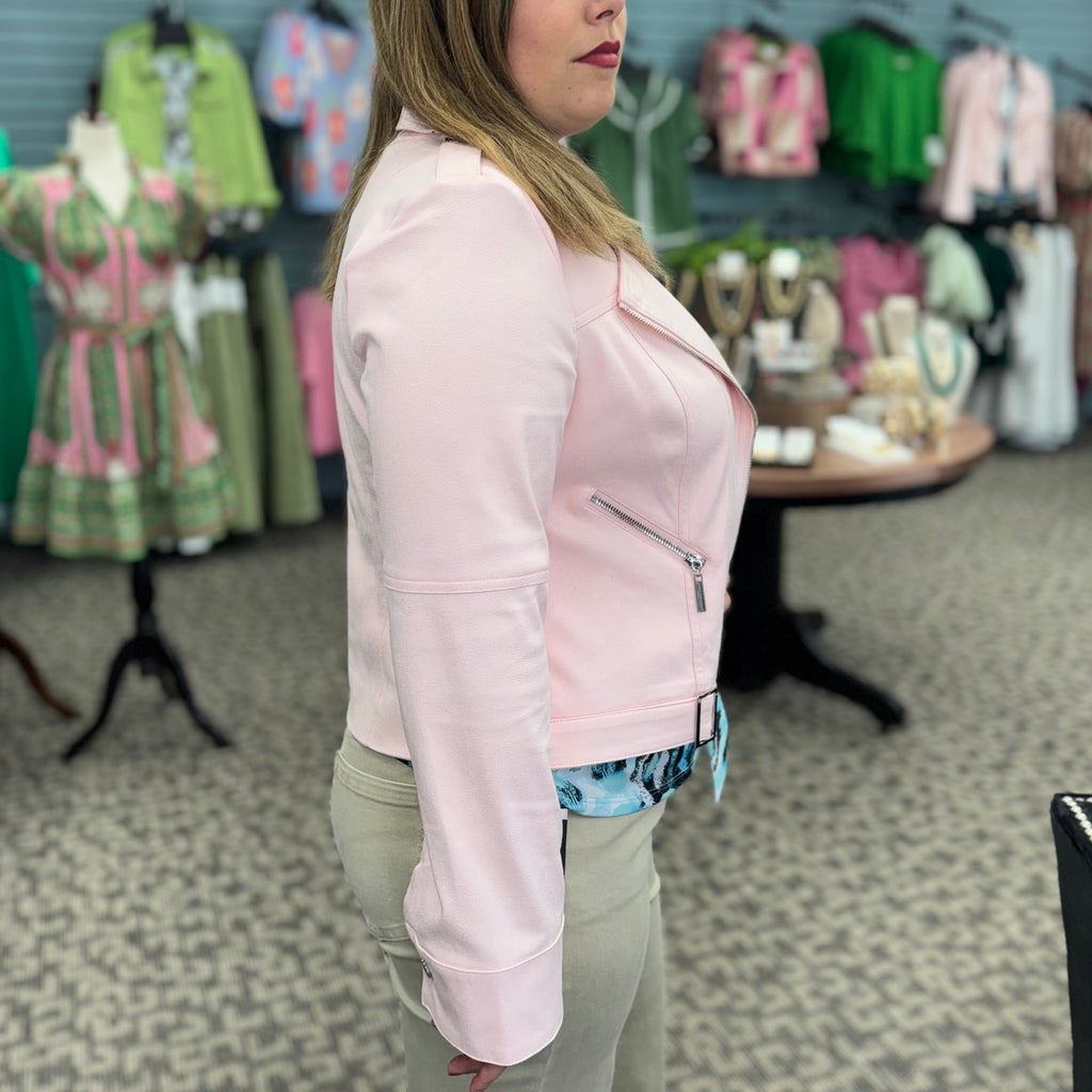 Foiled Faux Suede Fitted Jacket with Decorative Buckles