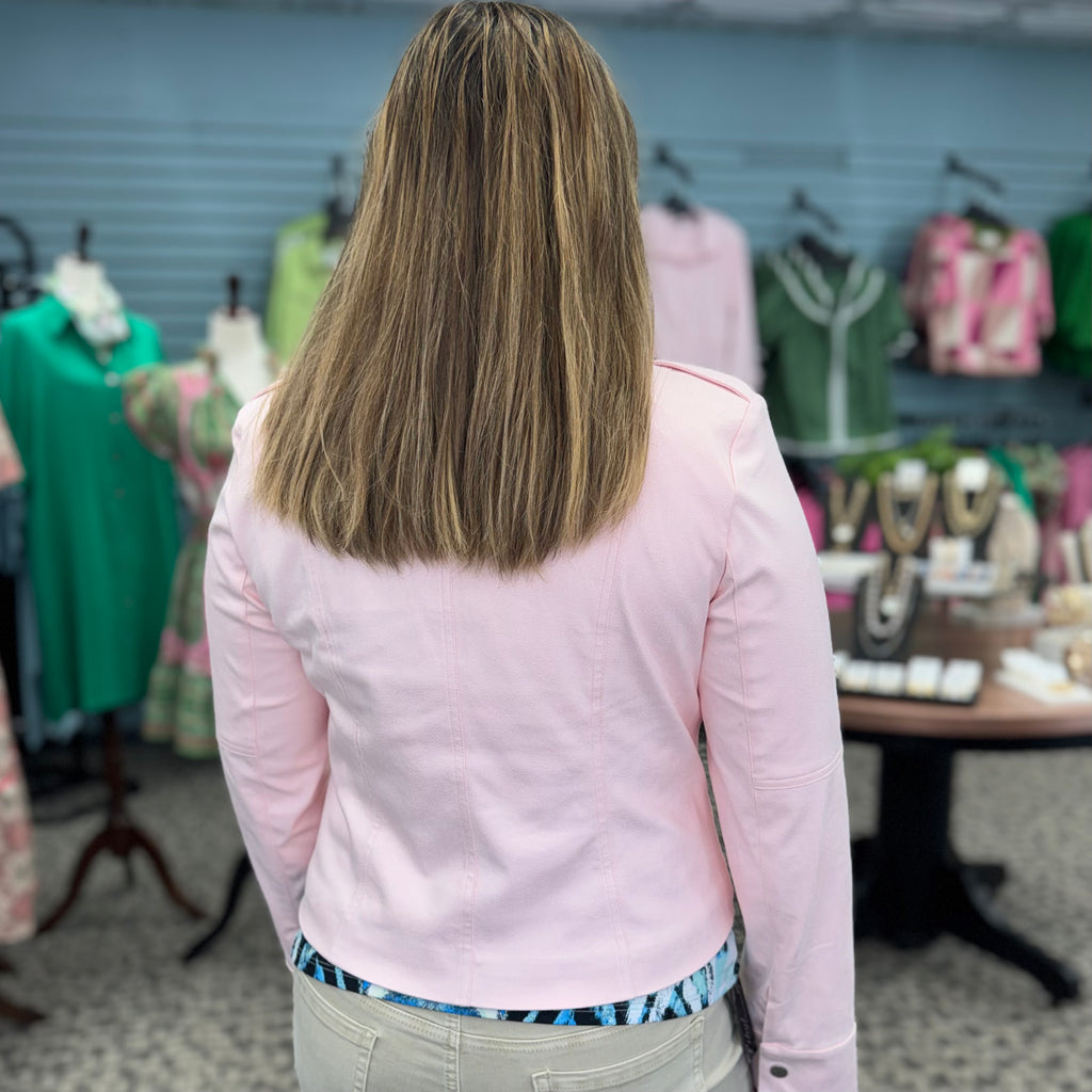 Foiled Faux Suede Fitted Jacket with Decorative Buckles