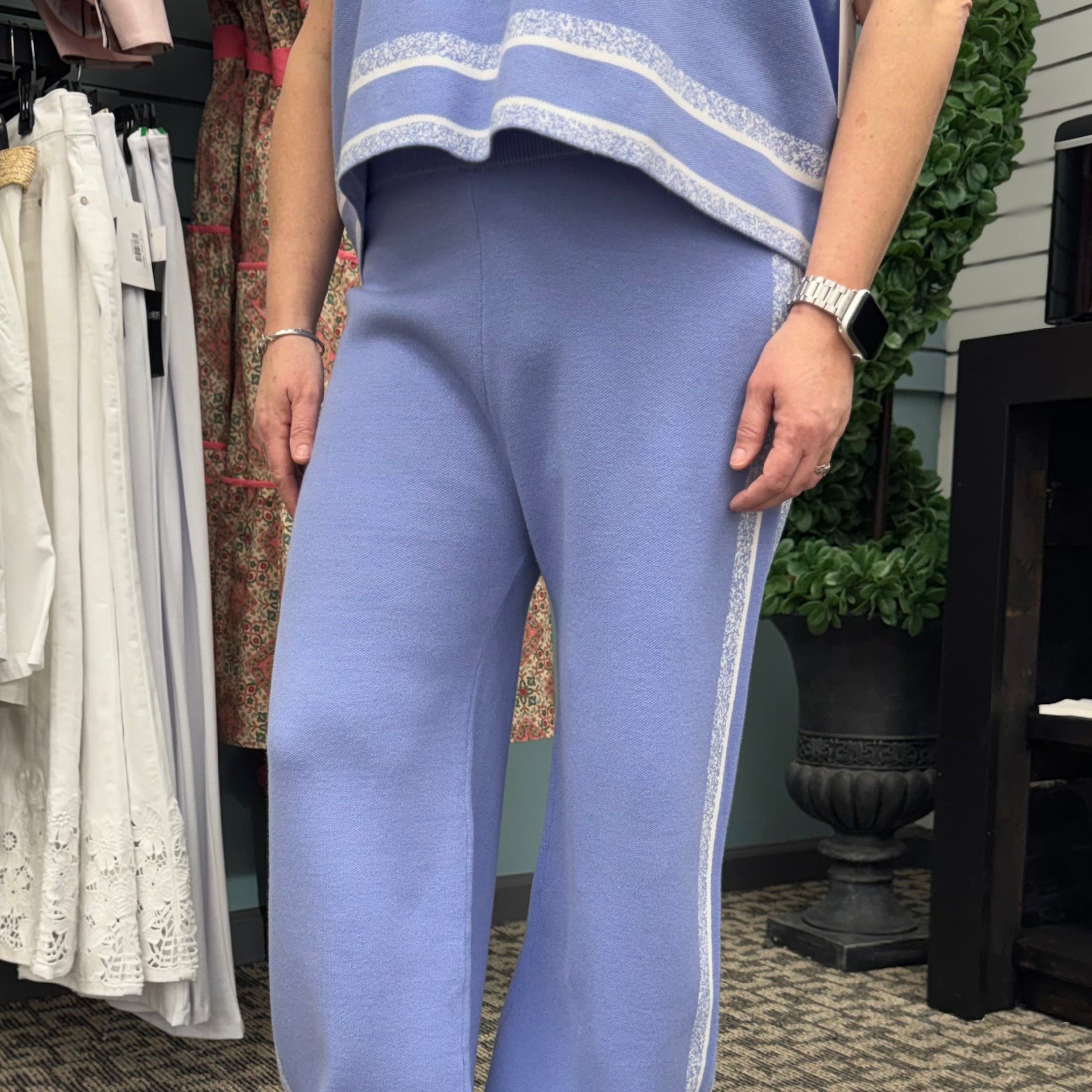 Solid Elastic Waist Wide Leg Pants