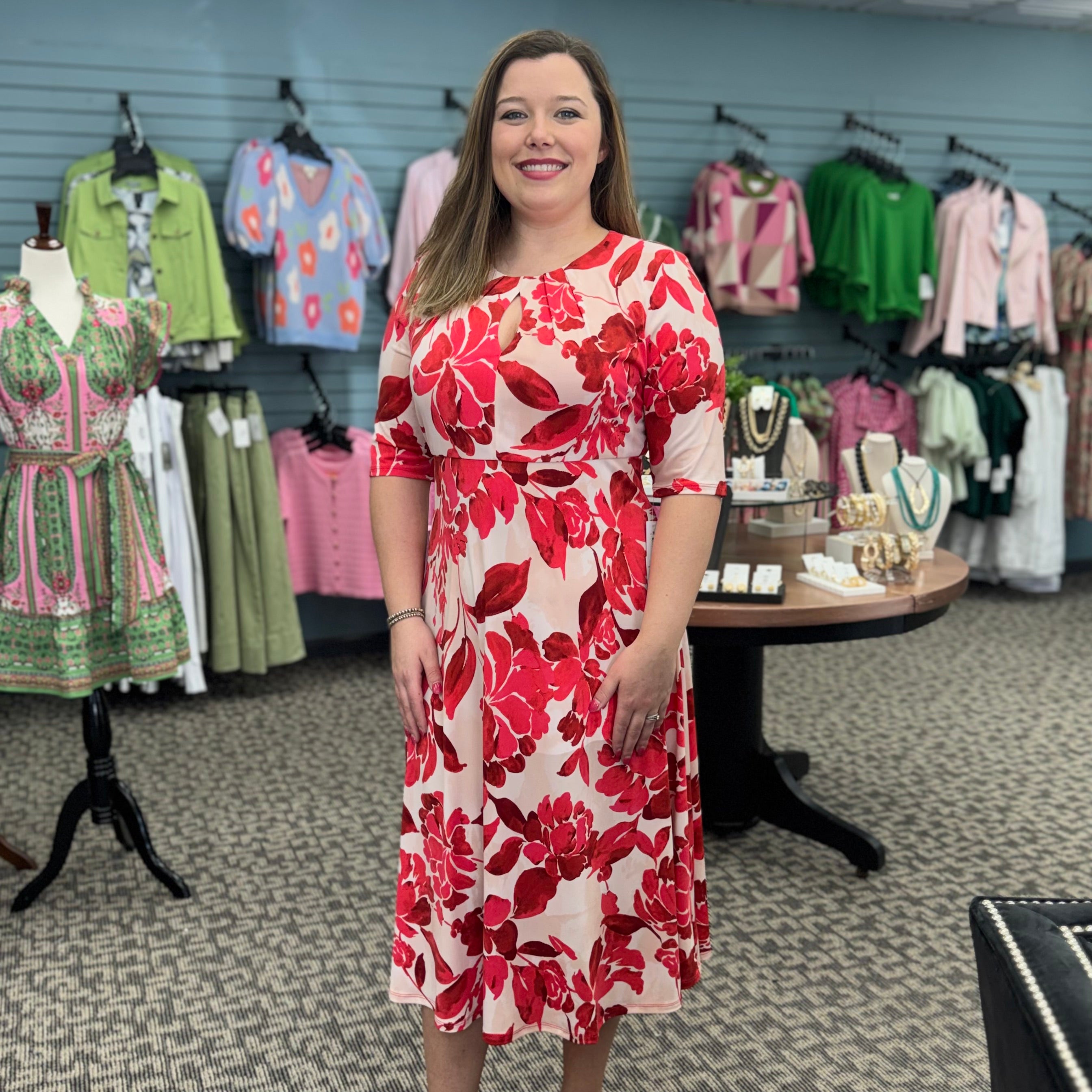 Short Sleeve Midi Dress with Keyhole Detail