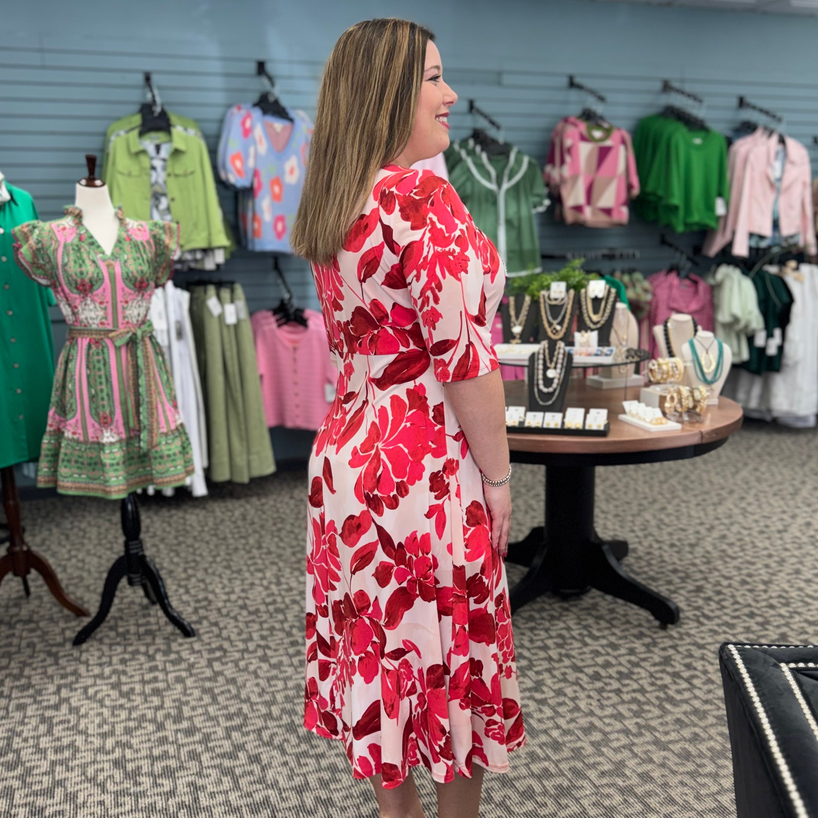 Short Sleeve Midi Dress with Keyhole Detail