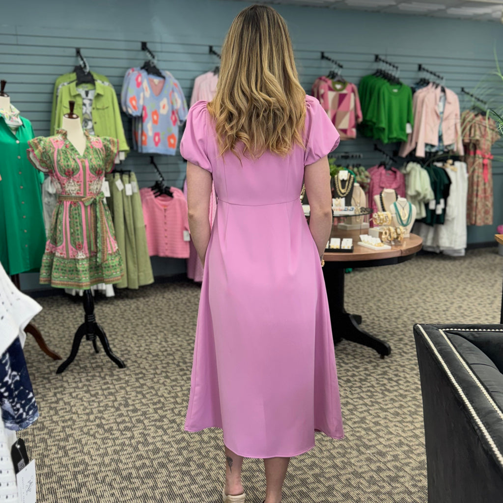 Puff Sleeve Button Front Dress