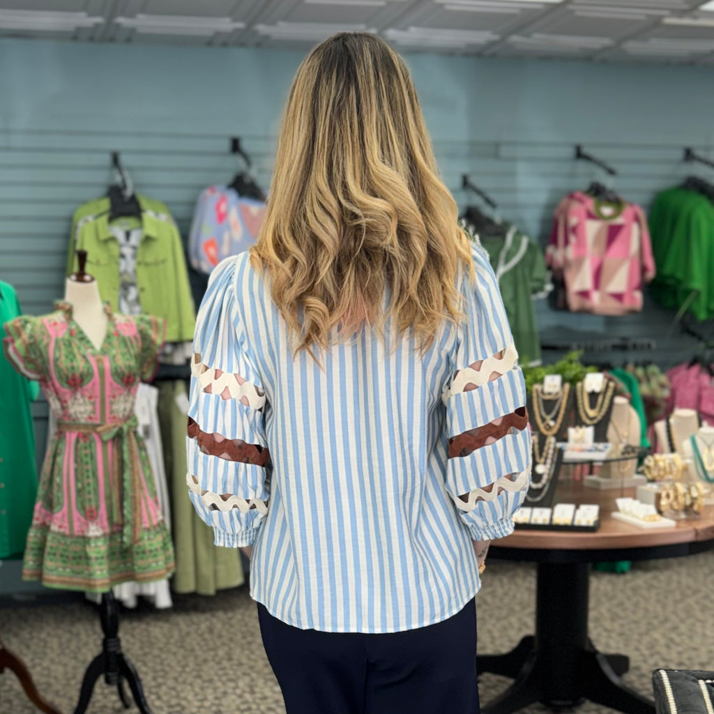 Puff Sleeve Striped V-Neck Top