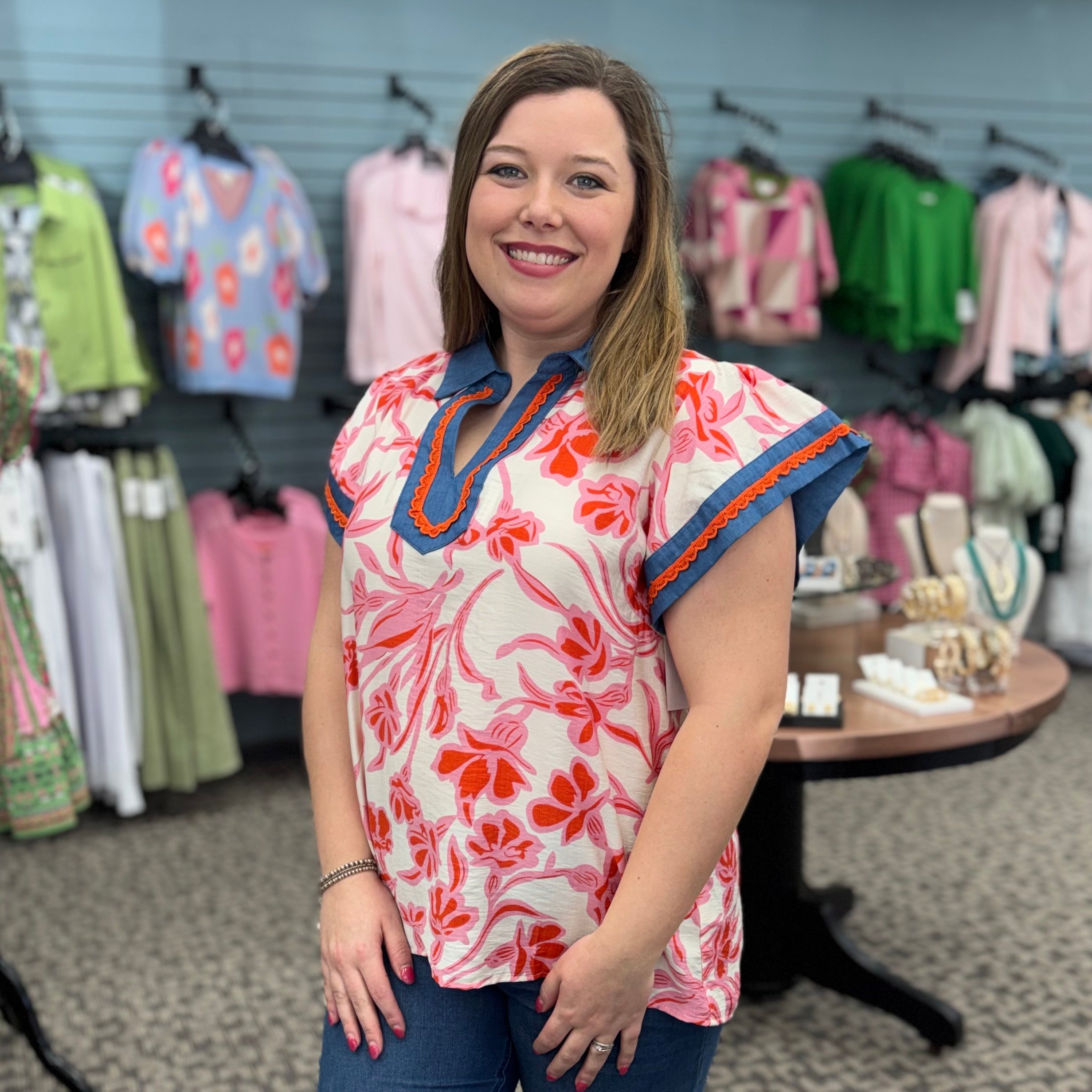 Floral Split Neck Top
