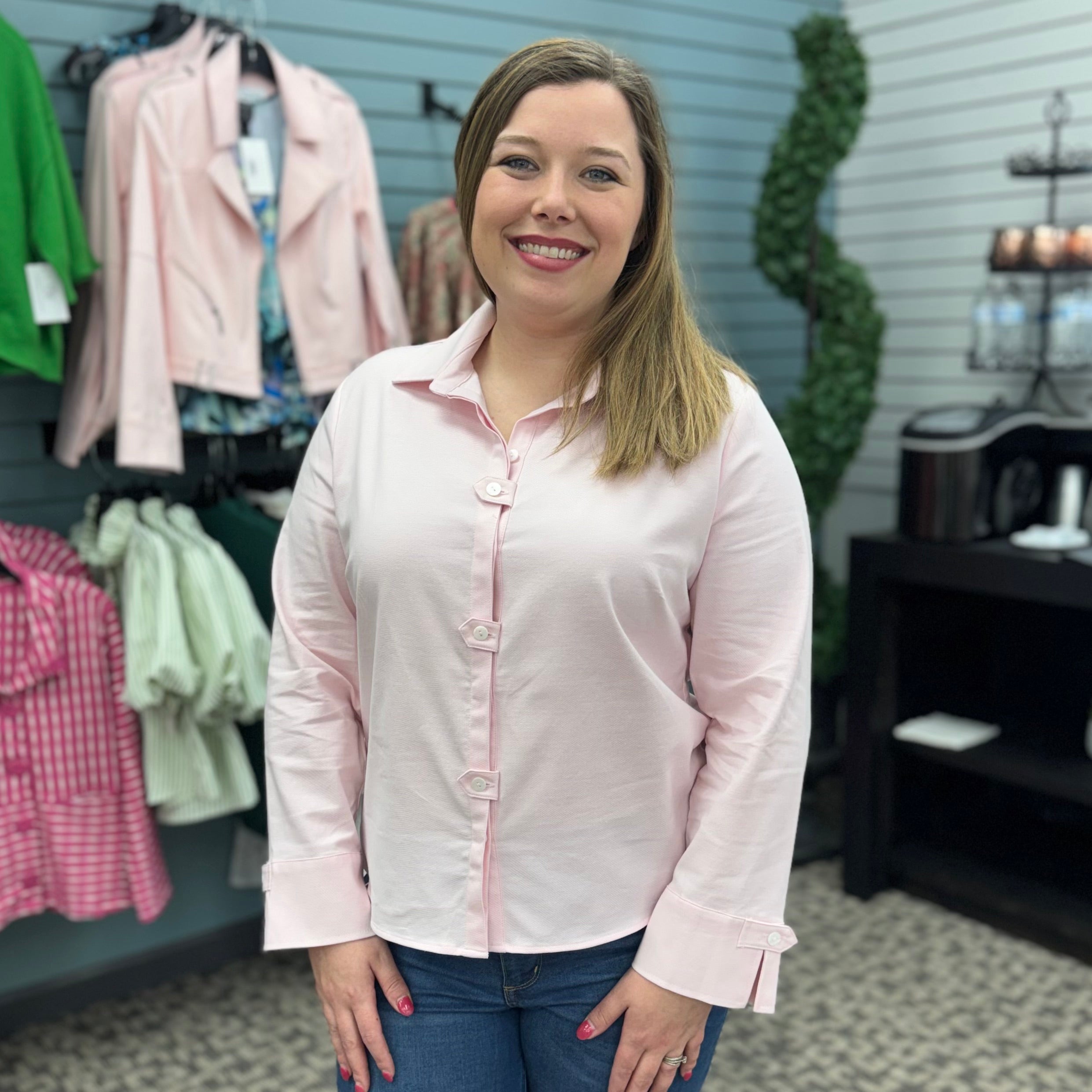 Stretch Cotton Tab Detail Shirt