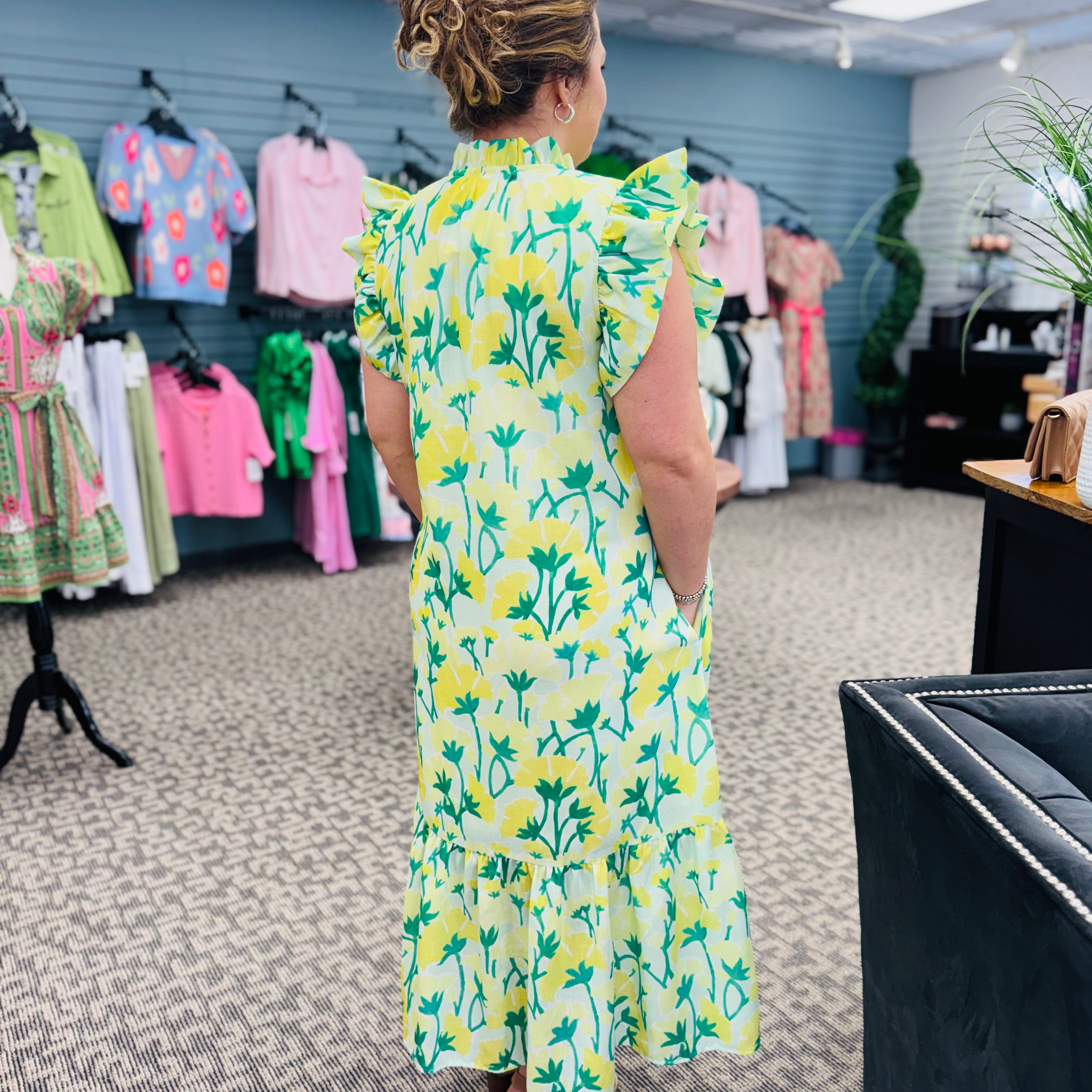 Floral Print Flutter Sleeve Midi Dress