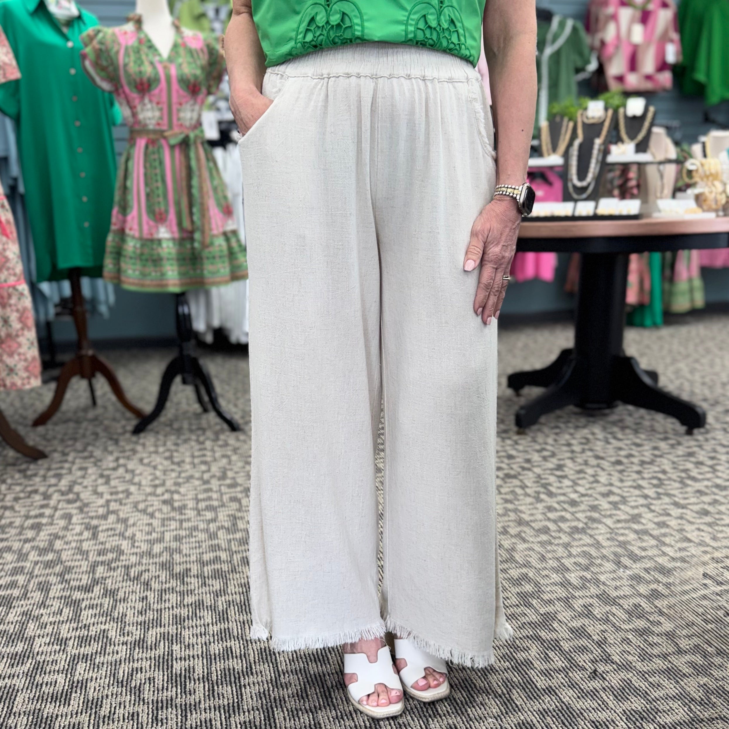 Frayed Hem Wide Leg Pants