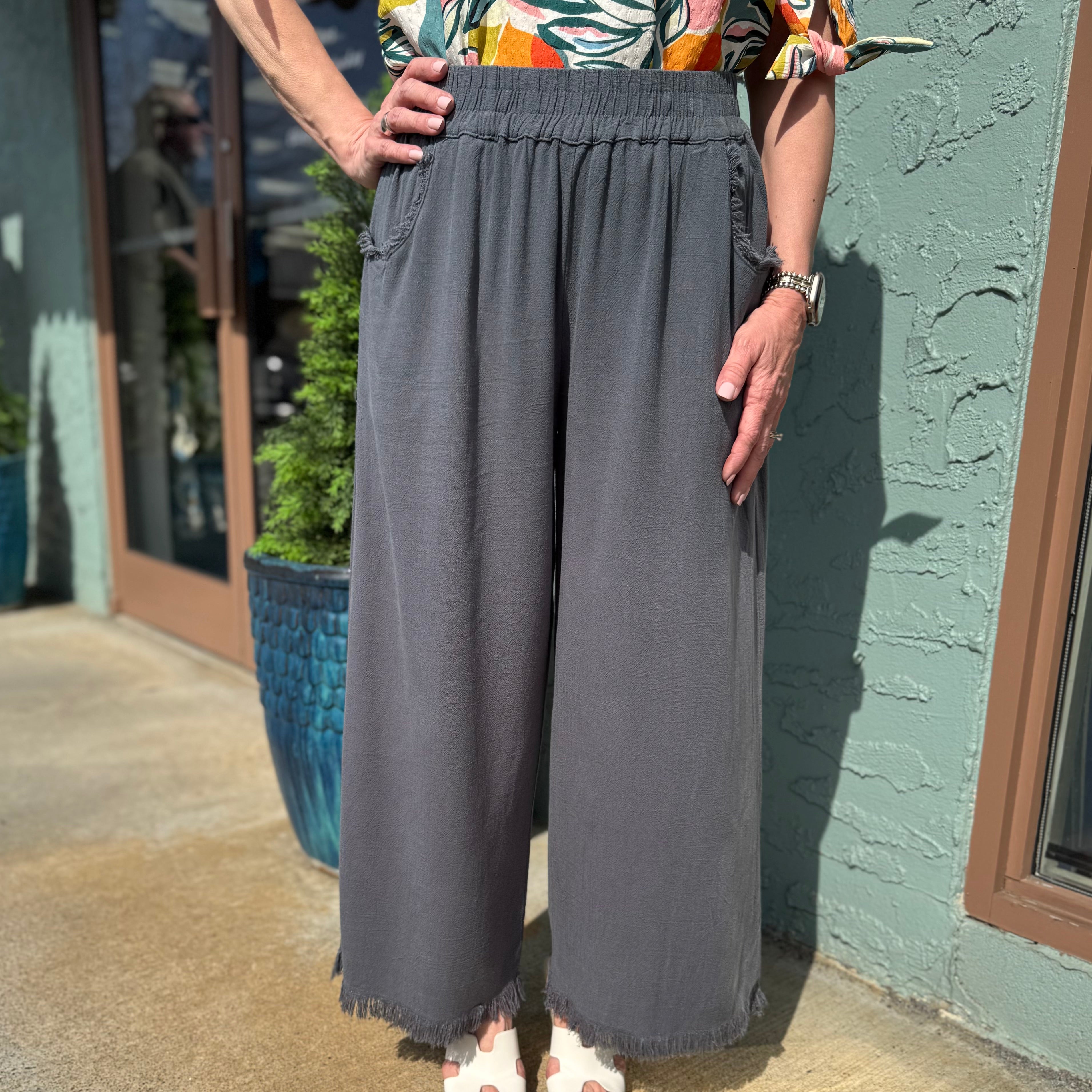 Frayed Hem Wide Leg Pants