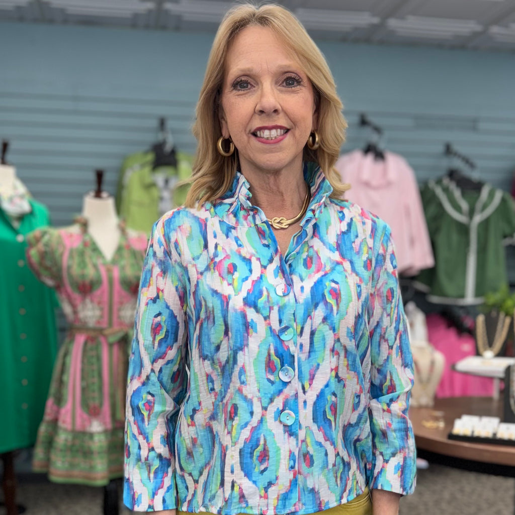 3/4 Sleeve Collared Boxy Blouse