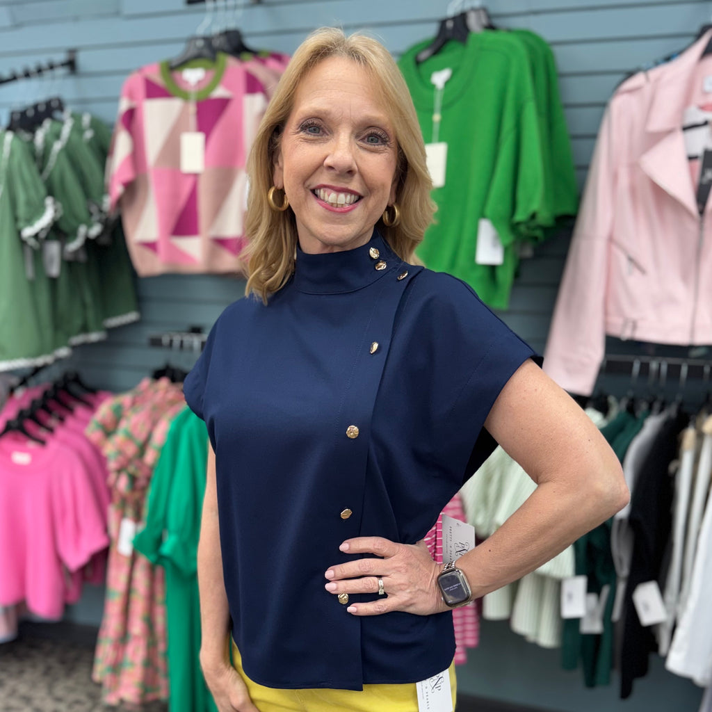 Solid Cap Sleeve Mock Neck Top