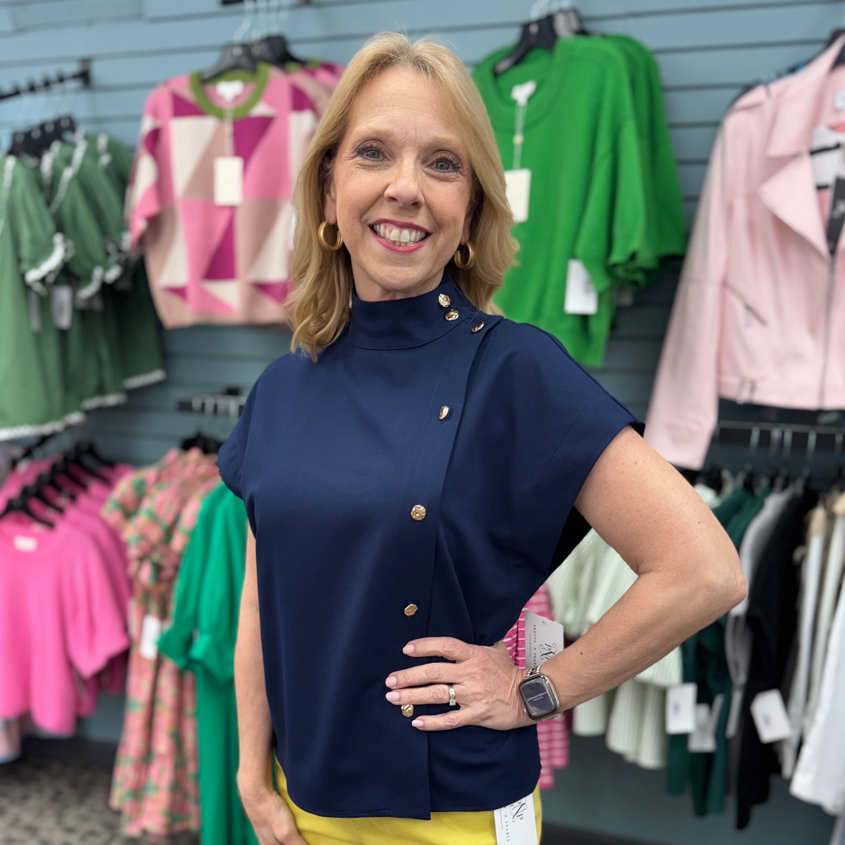 Solid Cap Sleeve Mock Neck Top