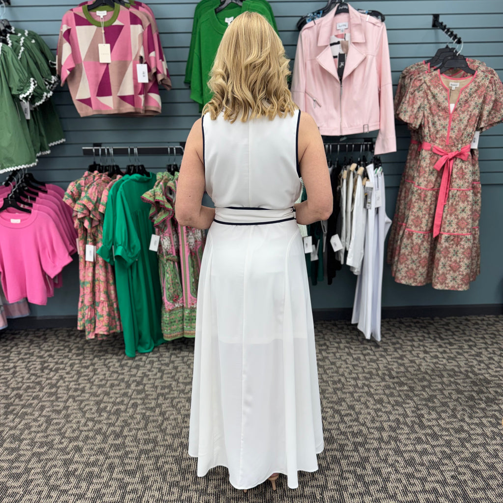 Solid Sleeveless Midi Dress with Self-Tie Belt