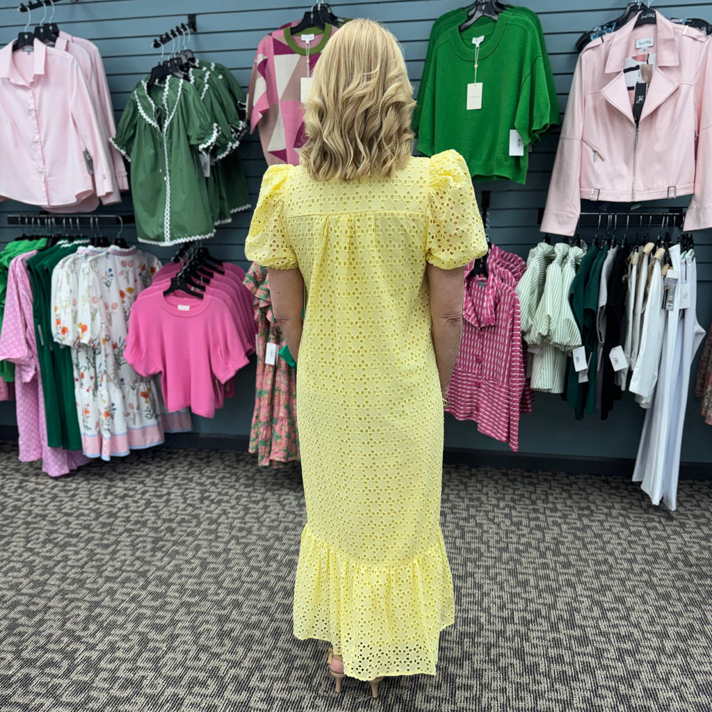 Eyelet Puff Sleeve Midi Dress