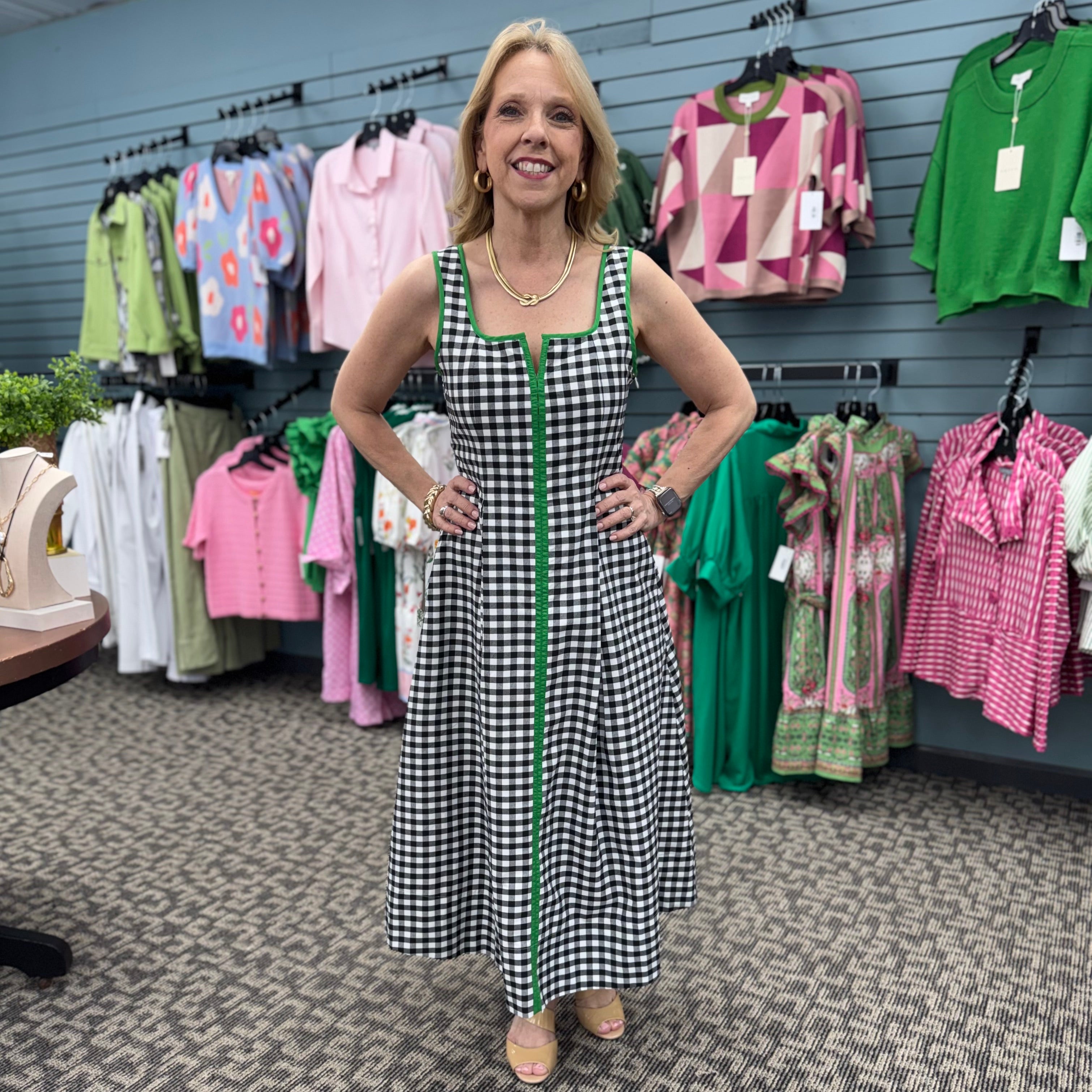 Gingham Sleeveless Midi Dress