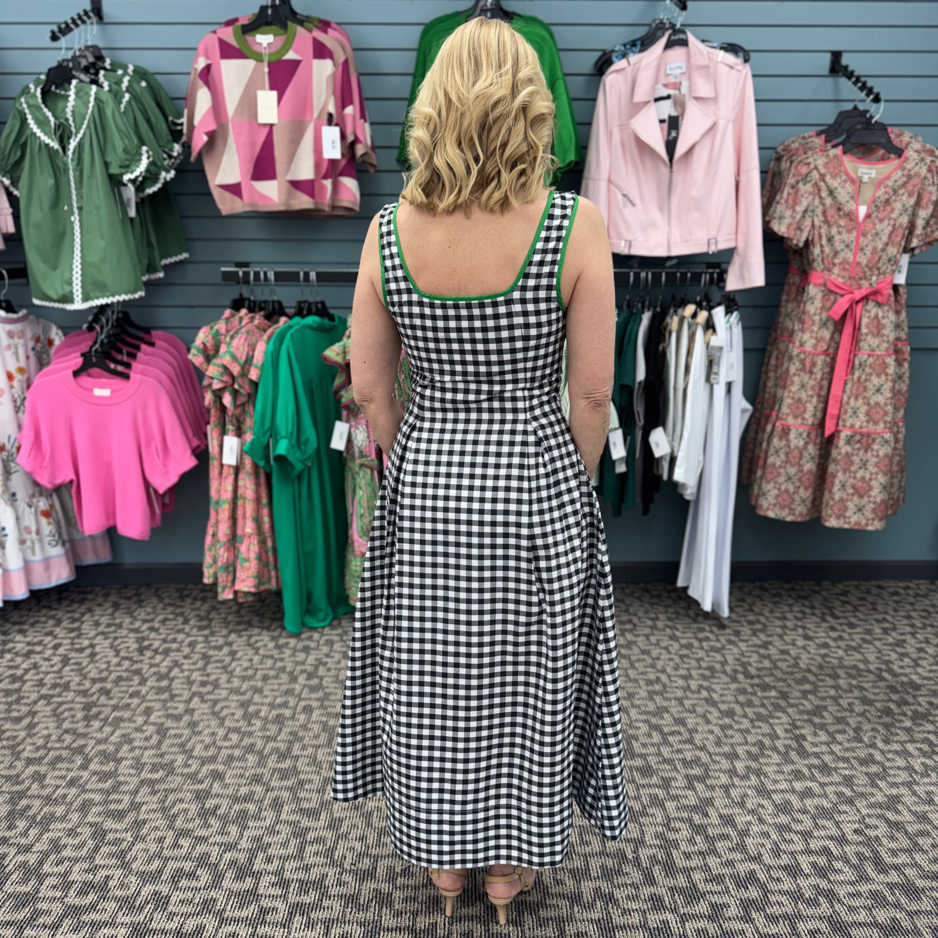 Gingham Sleeveless Midi Dress