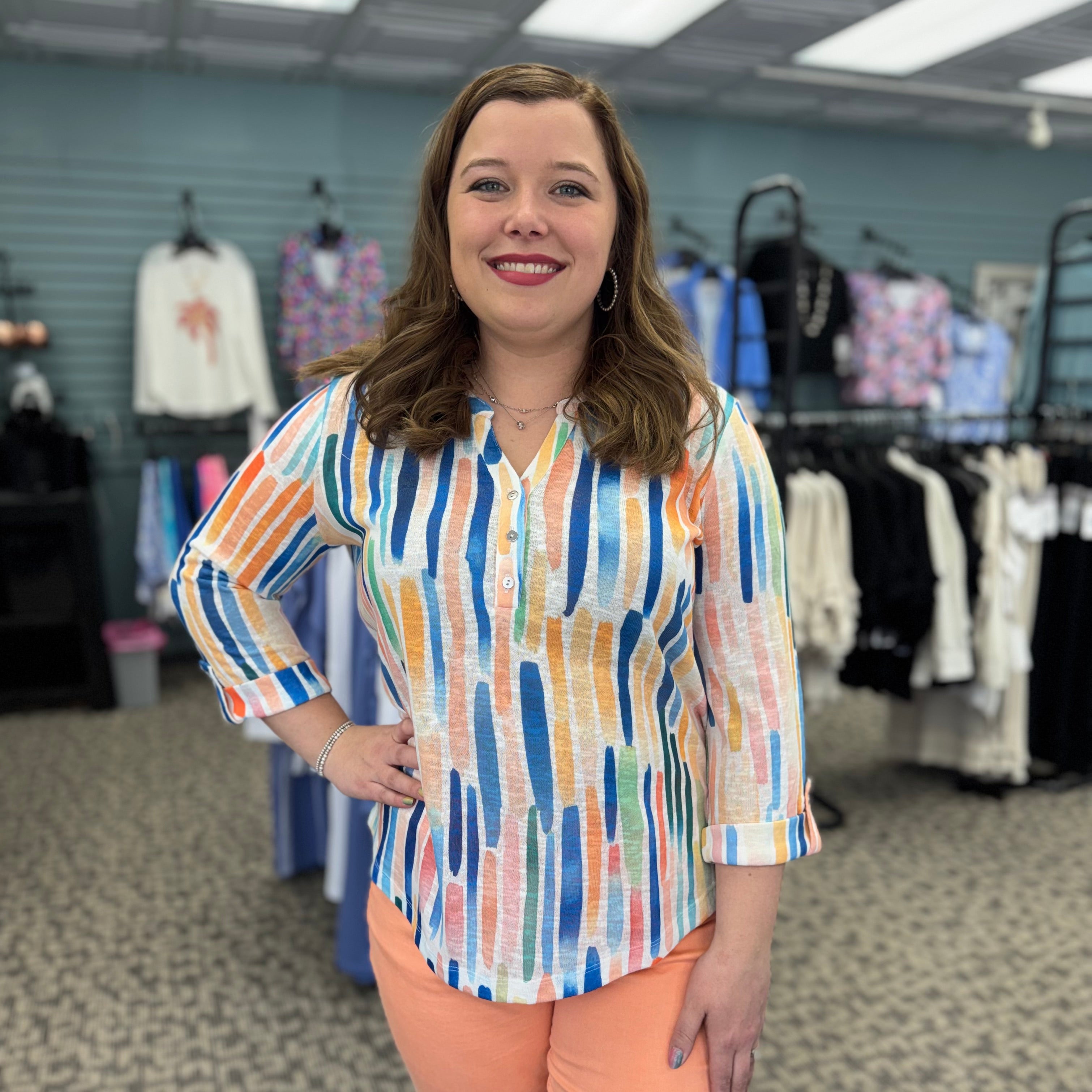 3/4 Sleeve Henley Top – Bright