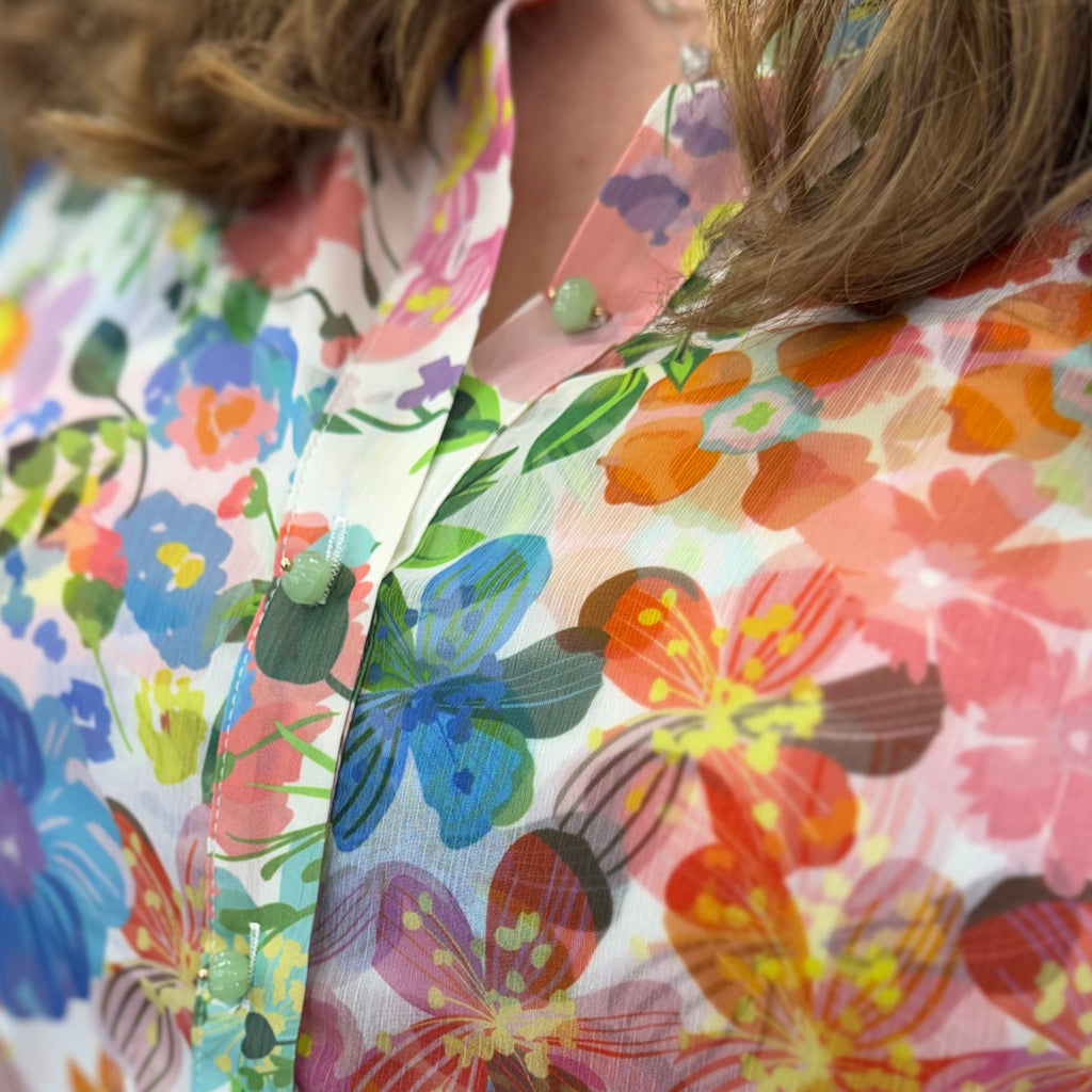 Renuar Lightweight Floral Sheer Blouse with Tank
