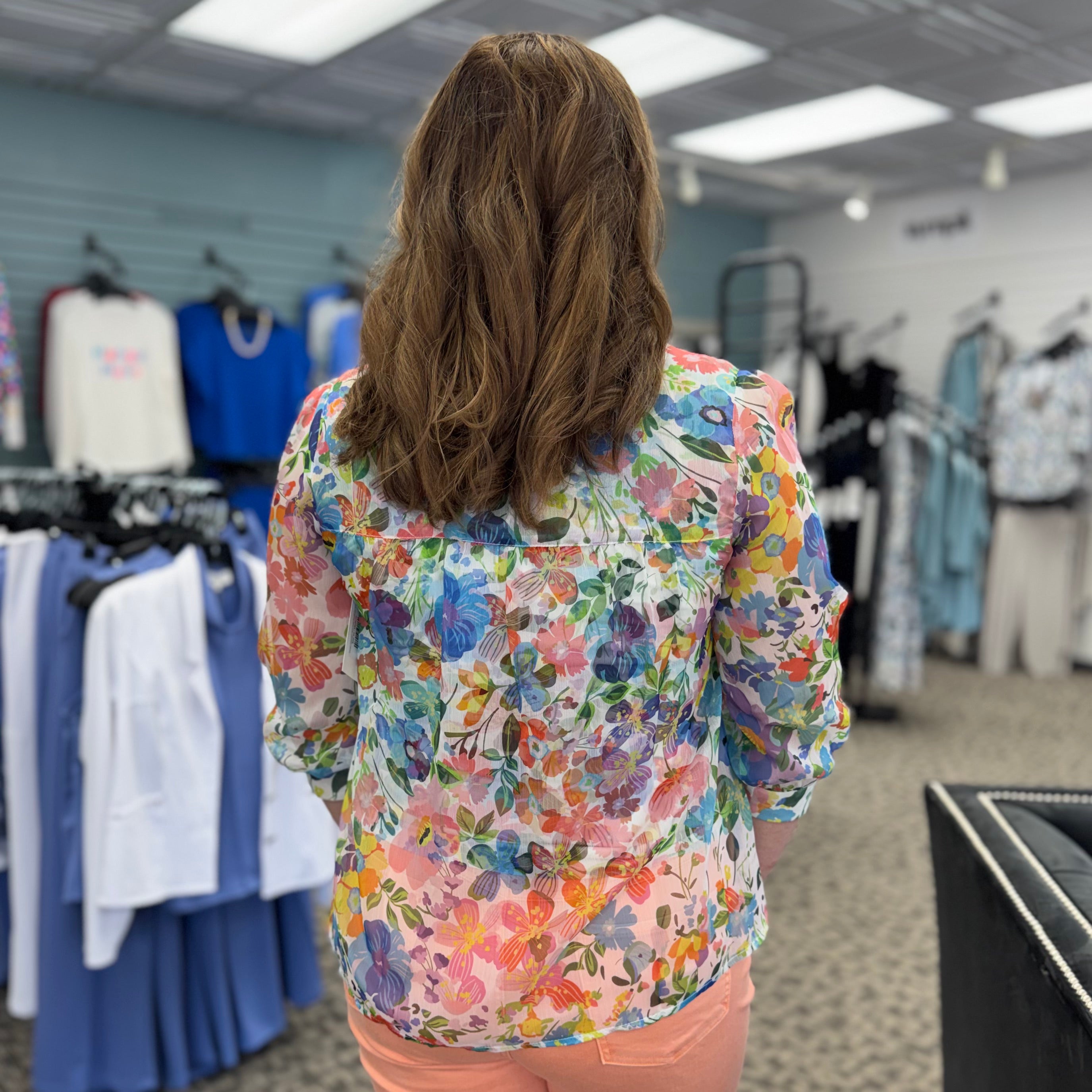 Renuar Lightweight Floral Sheer Blouse with Tank
