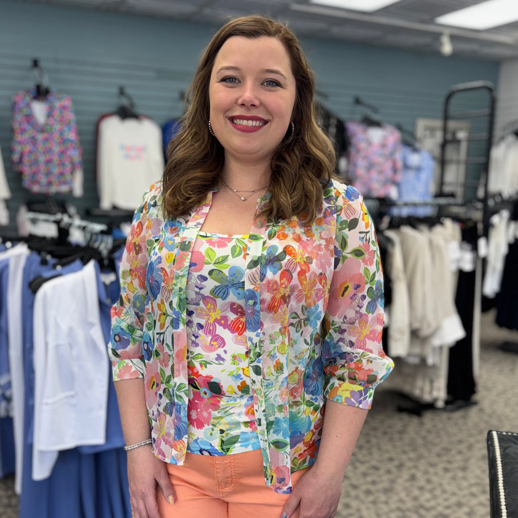 Renuar Lightweight Floral Sheer Blouse with Tank