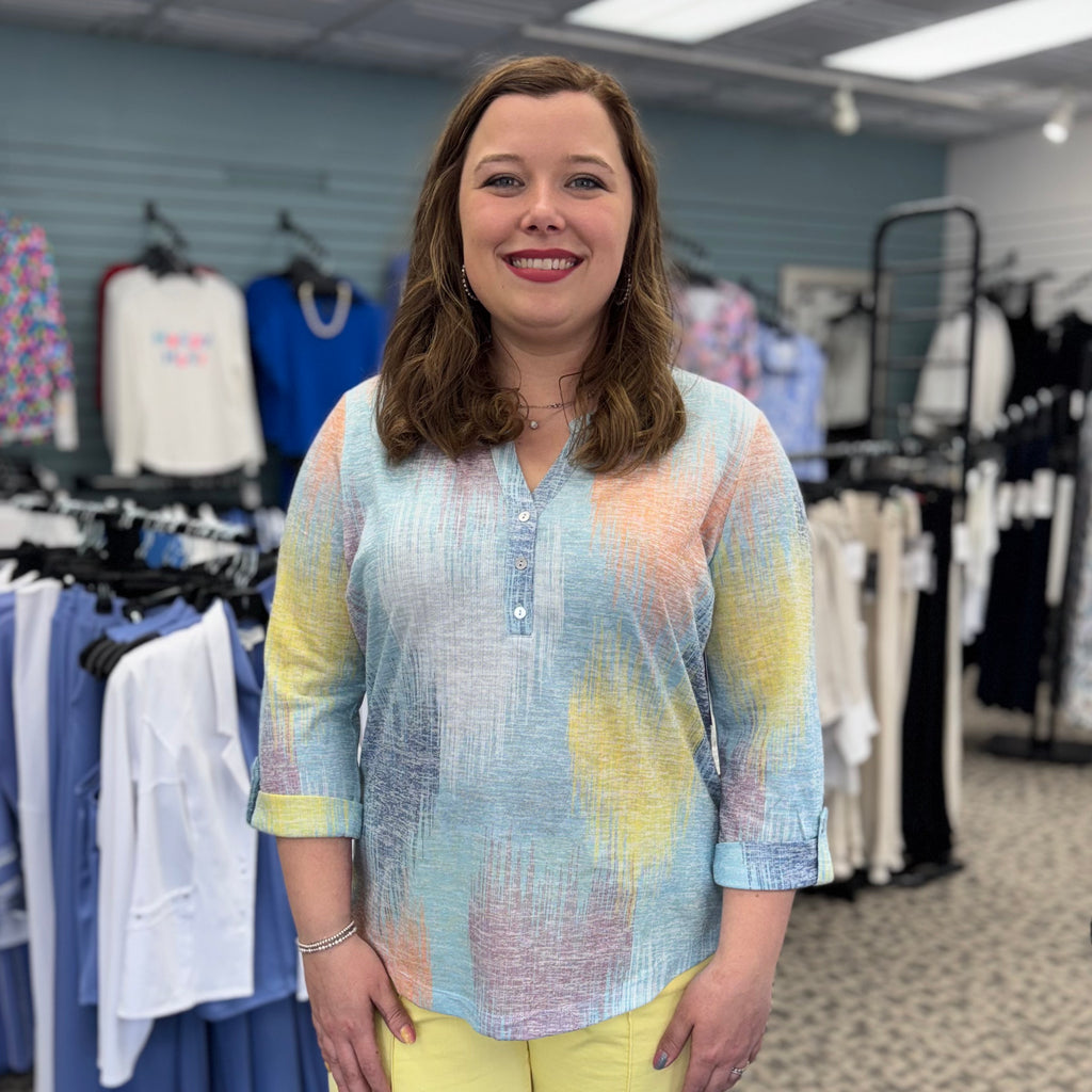 Abstract Print Henley Top