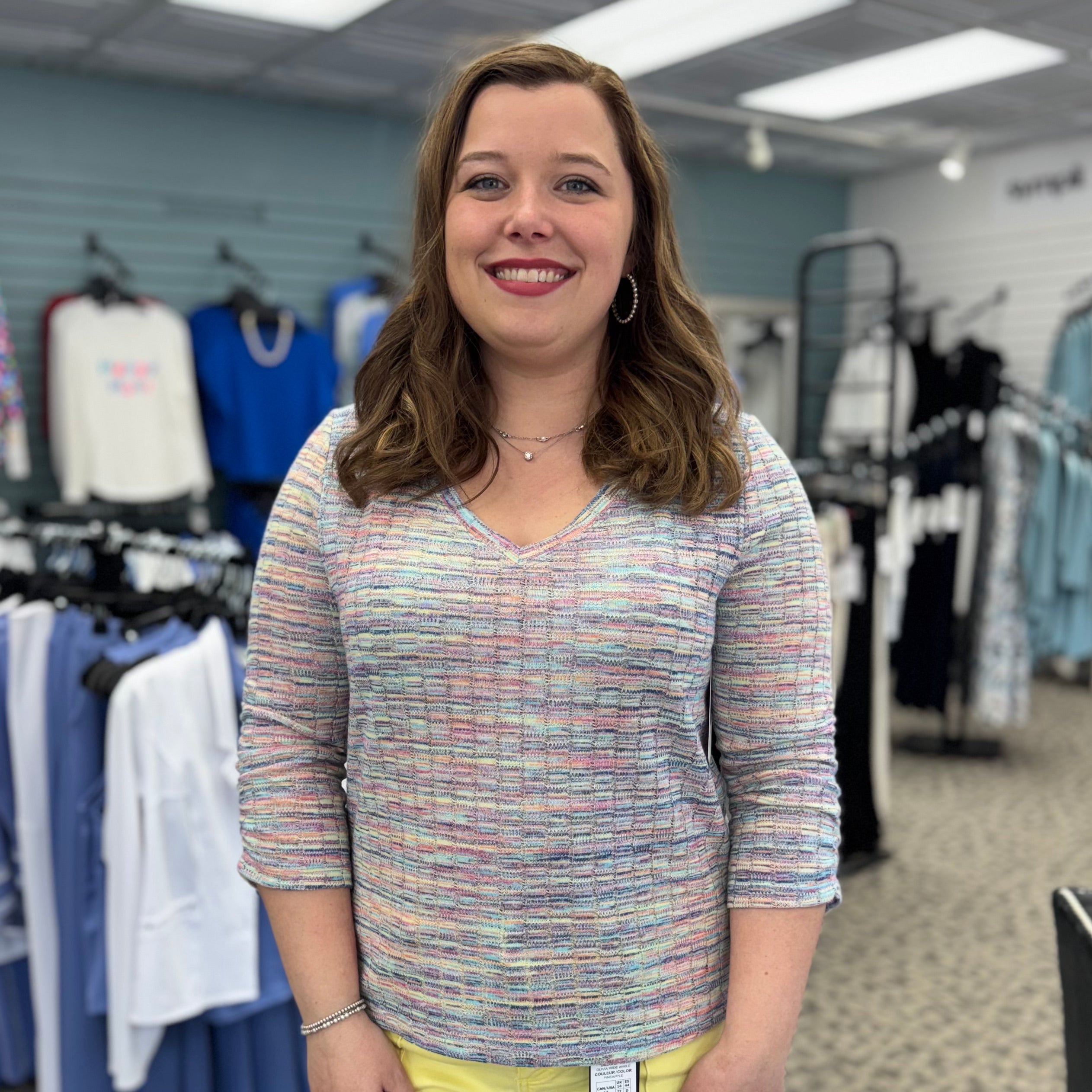 Rainbow Spacedye 3/4 Sleeve V-Neck Top