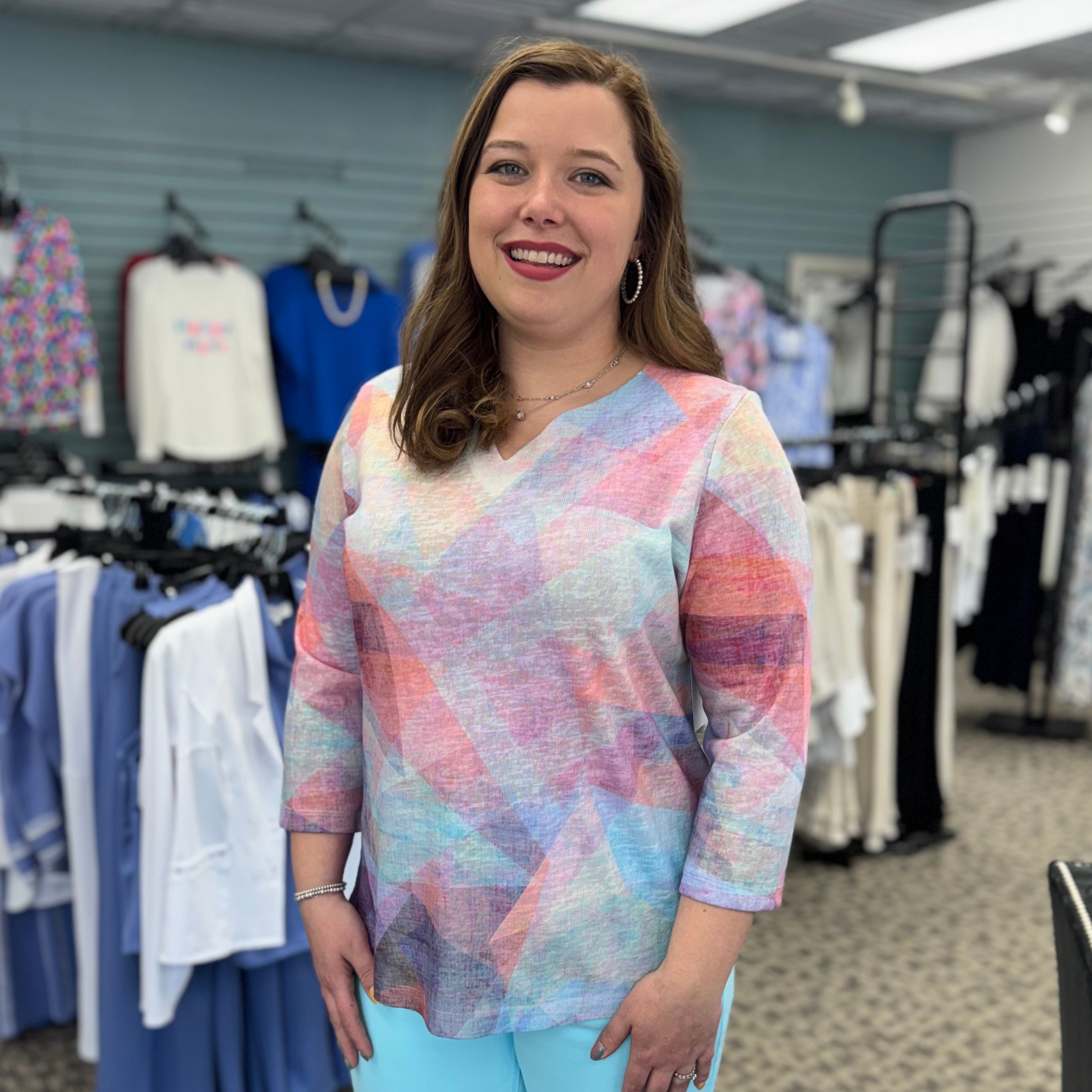 3/4 Sleeve Notch Neck Top