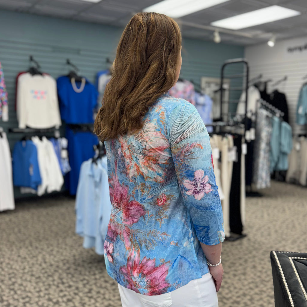 Floral Scoop Neck 3/4 Sleeve Top